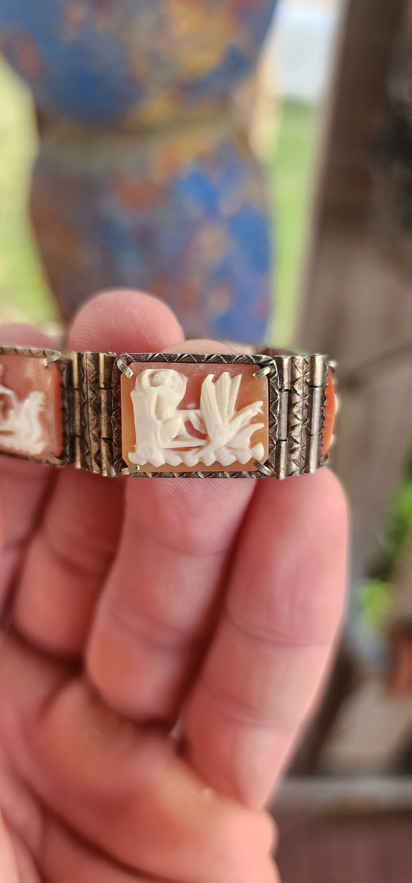 A Rare Masterpiece of Victorian Mythology: Antique Italian Conch shell Cameo 7-Panel Bracelet.