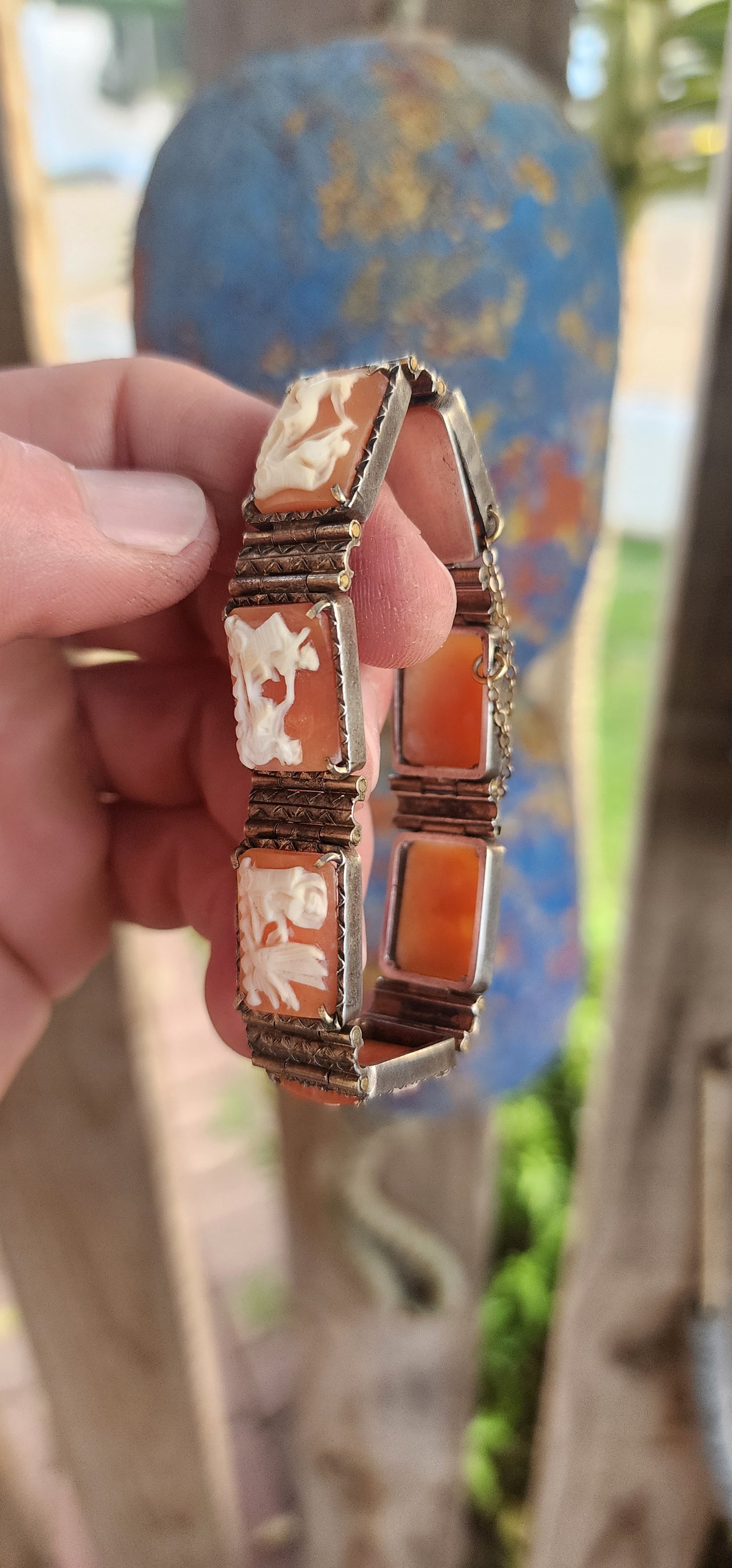 A Rare Masterpiece of Victorian Mythology: Antique Italian Conch shell Cameo 7-Panel Bracelet.