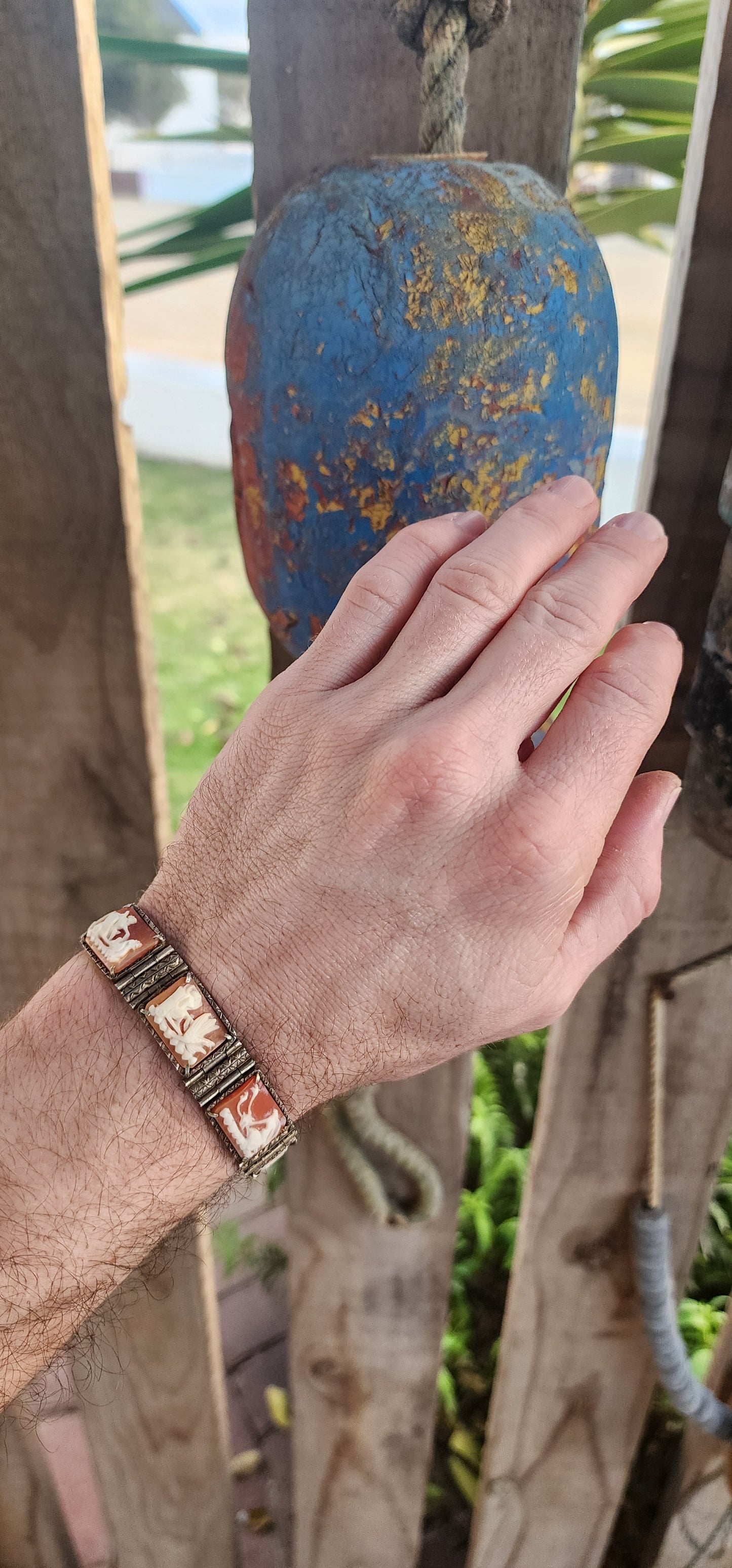 A Rare Masterpiece of Victorian Mythology: Antique Italian Conch shell Cameo 7-Panel Bracelet.