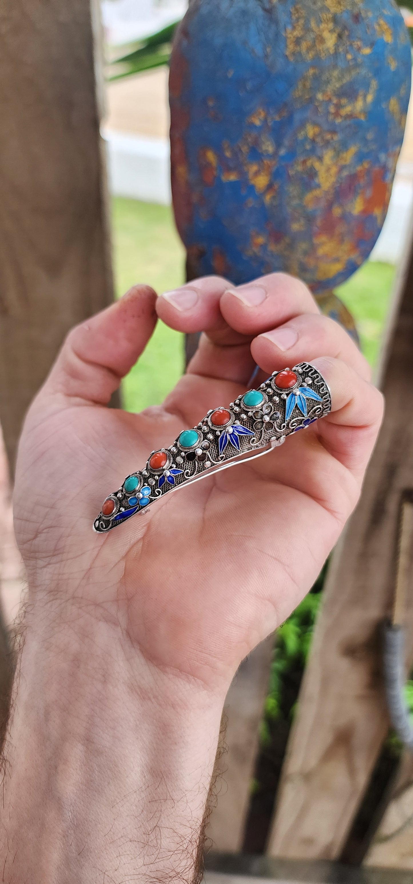 Antique 19th-century Qing Dynasty fingernail guard/brooch.