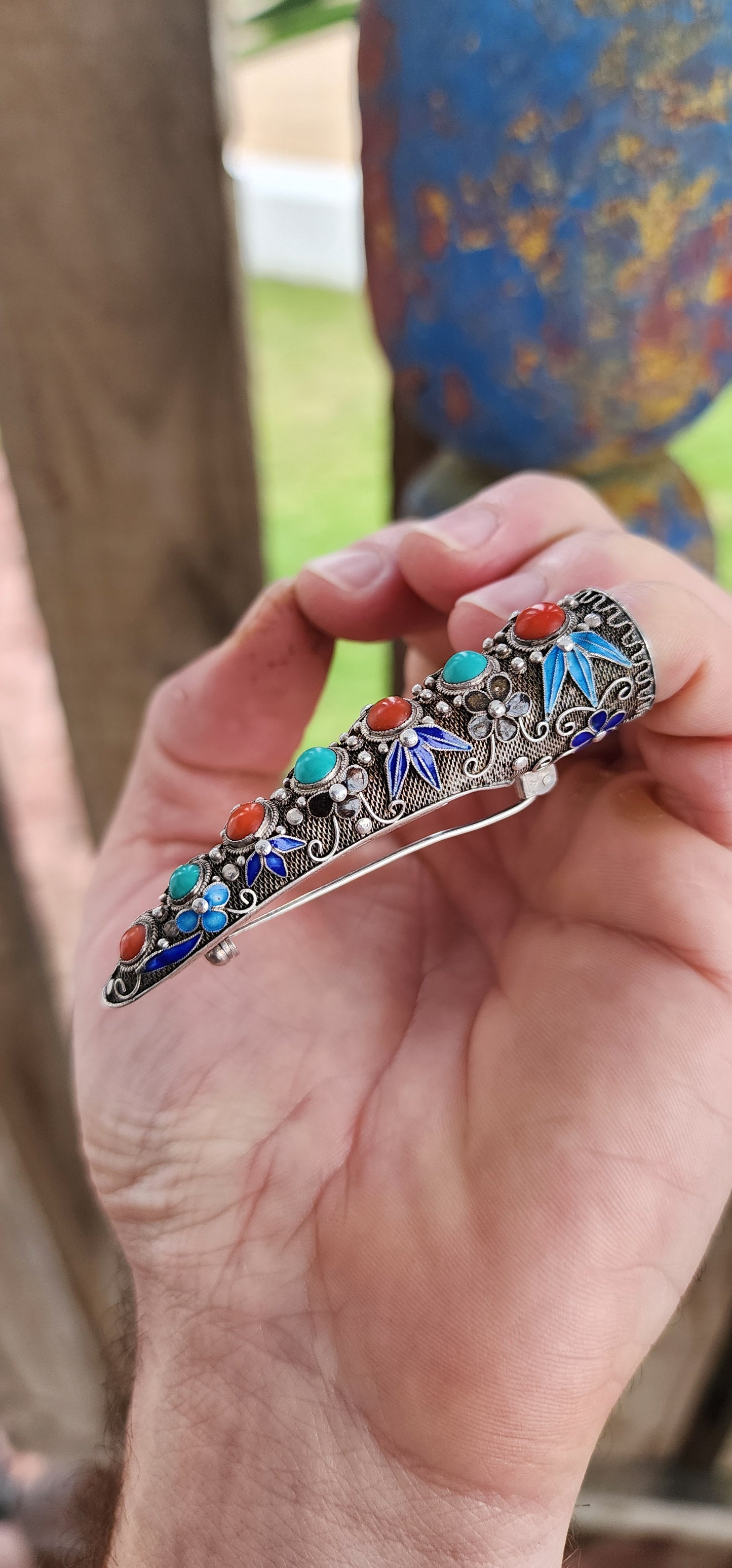 Antique 19th-century Qing Dynasty fingernail guard/brooch.