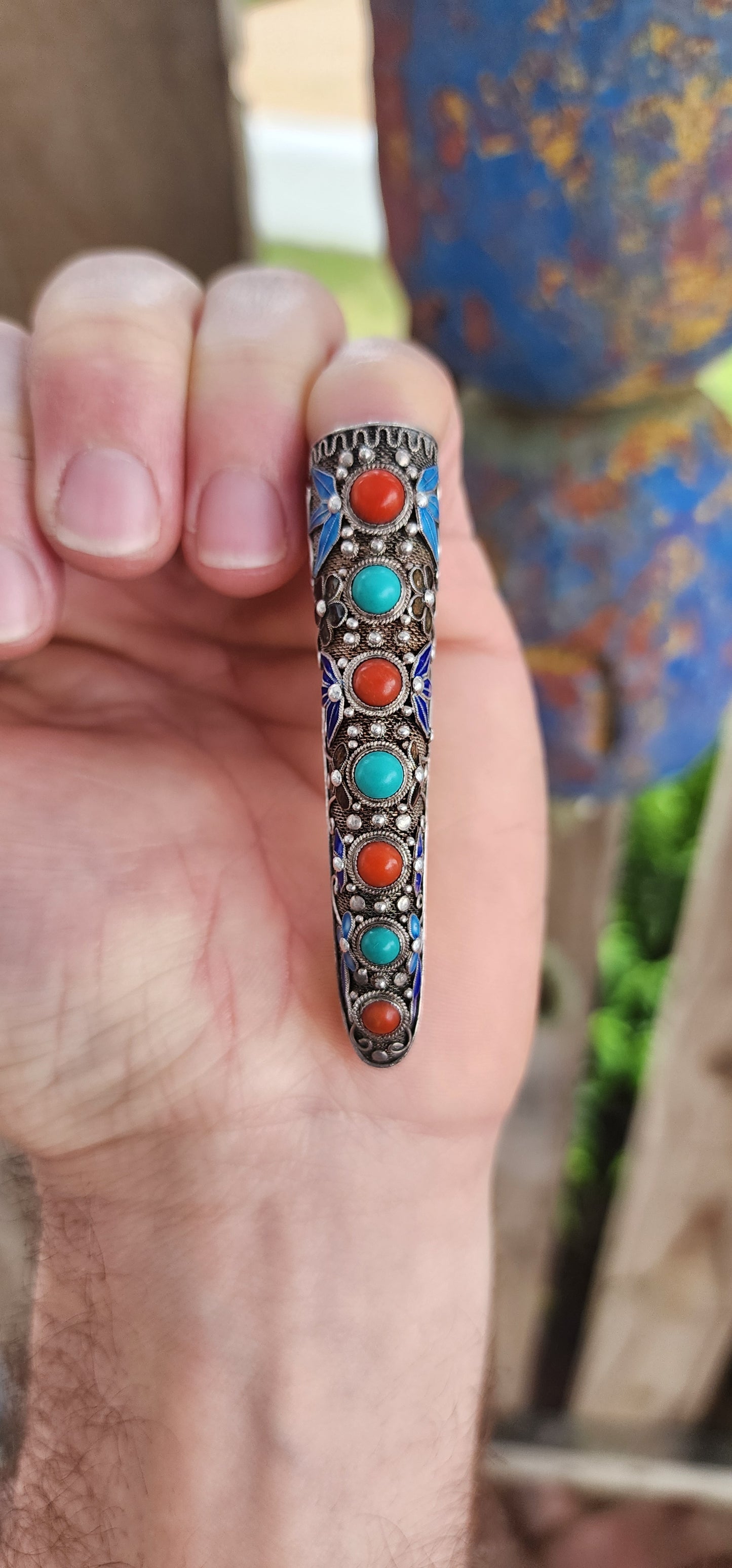 Antique 19th-century Qing Dynasty fingernail guard/brooch.