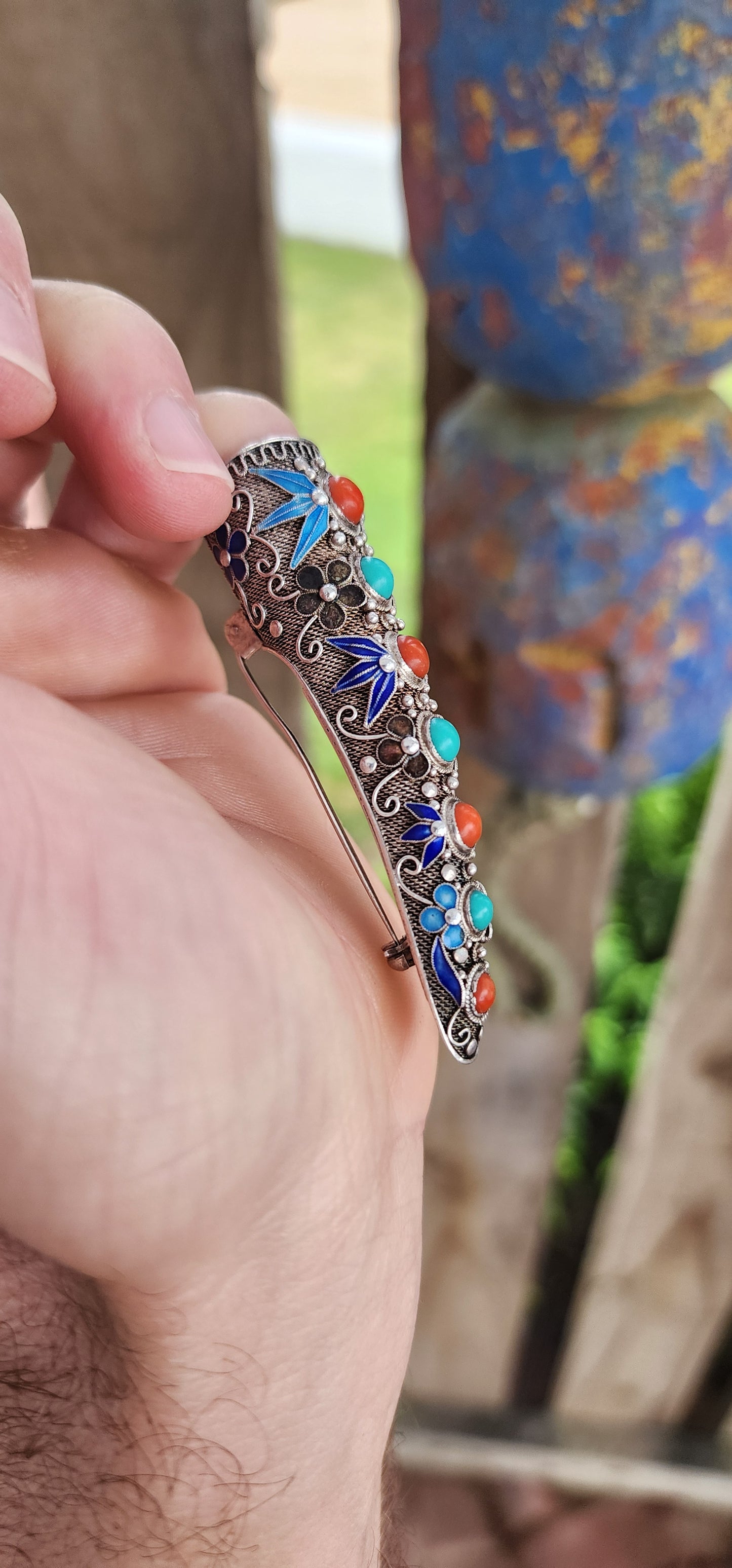 Antique 19th-century Qing Dynasty fingernail guard/brooch.