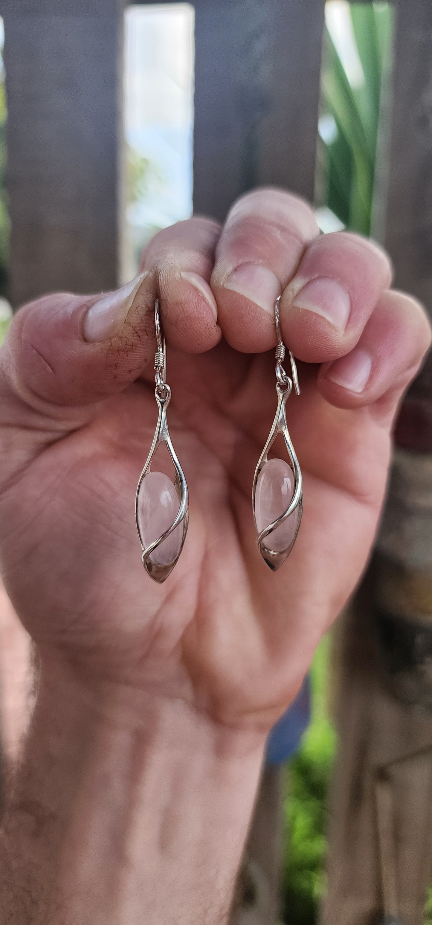 Blushing Torpedoes of Love — Modernist Rose Quartz Earrings.