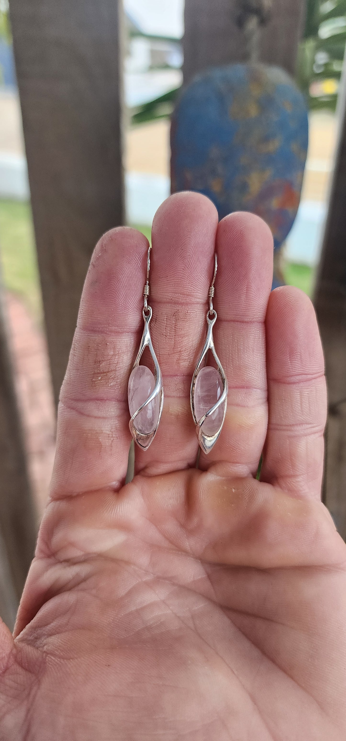 Blushing Torpedoes of Love — Modernist Rose Quartz Earrings.