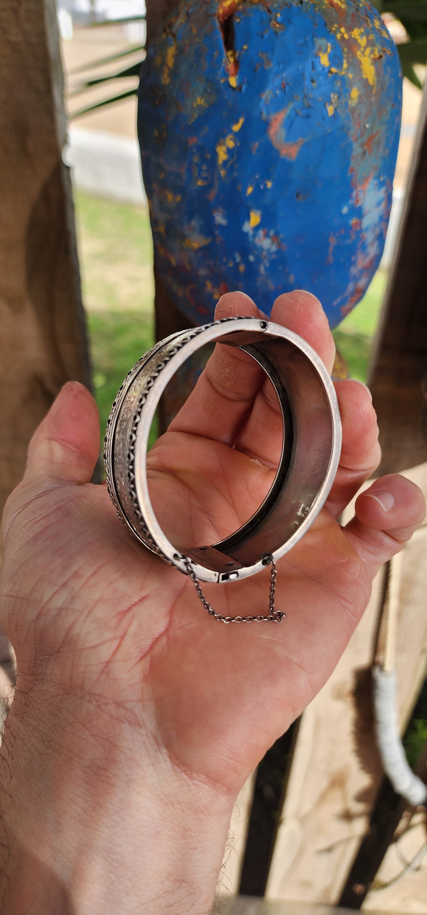 Victorian Sterling Silver Etruscan Revival Cuff Bangle – Circa 1870s.