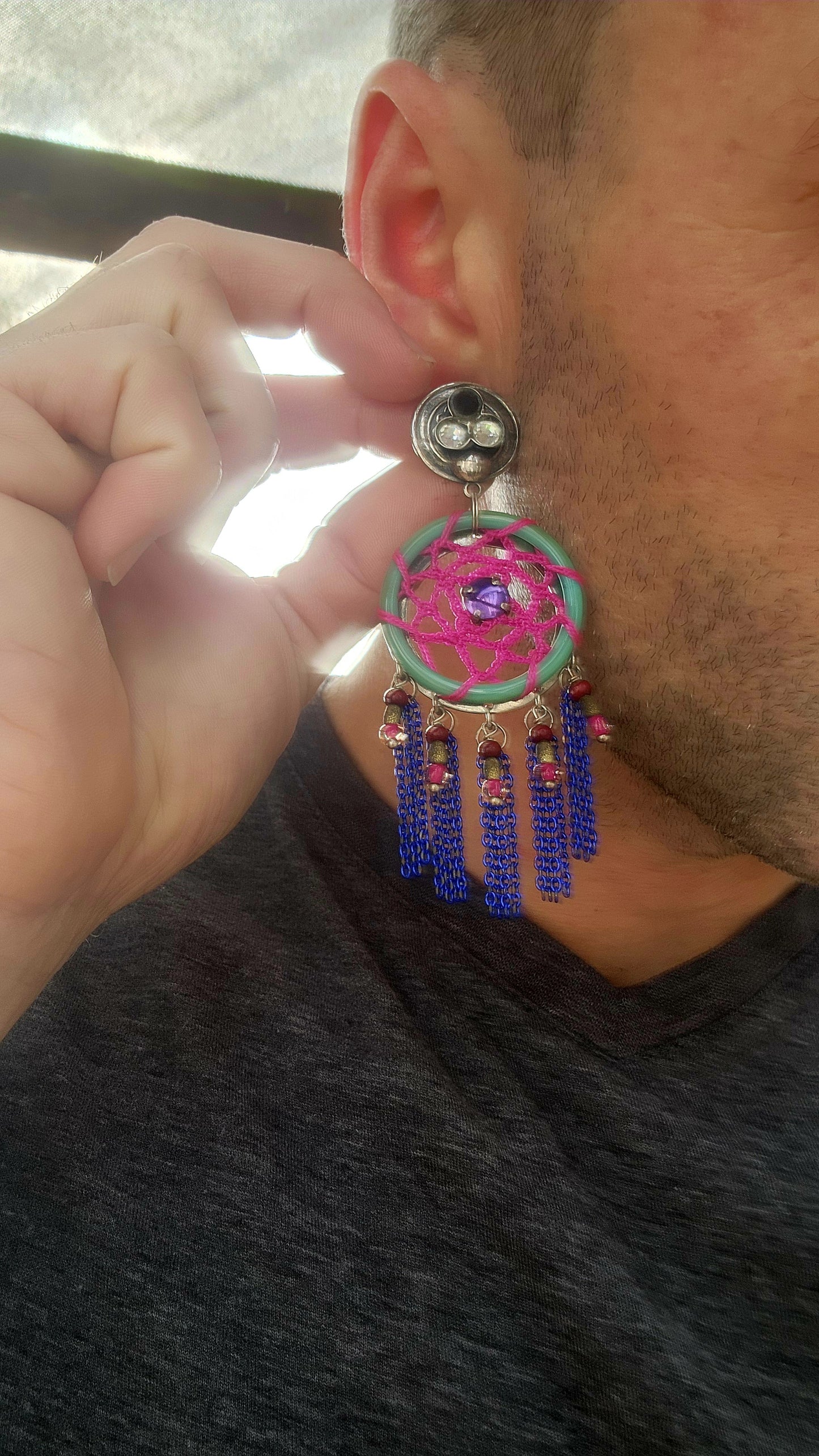Spectacular pair of costume statement earrings by Reminiscence, the renowned French fashion house known for blending haute couture artistry with exotic, boho-luxe flair.