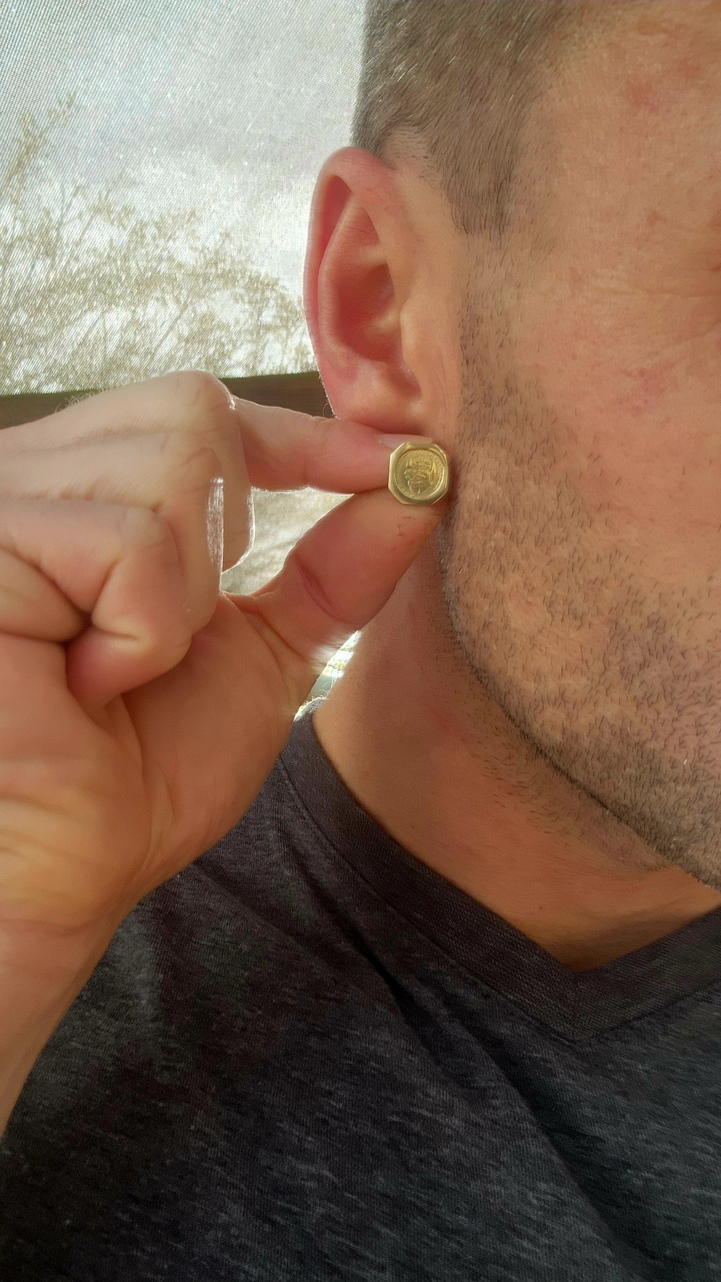 Striking Vintage-Inspired 9ct Gold Peso Coin Stud Earrings.Perfectly unisex!