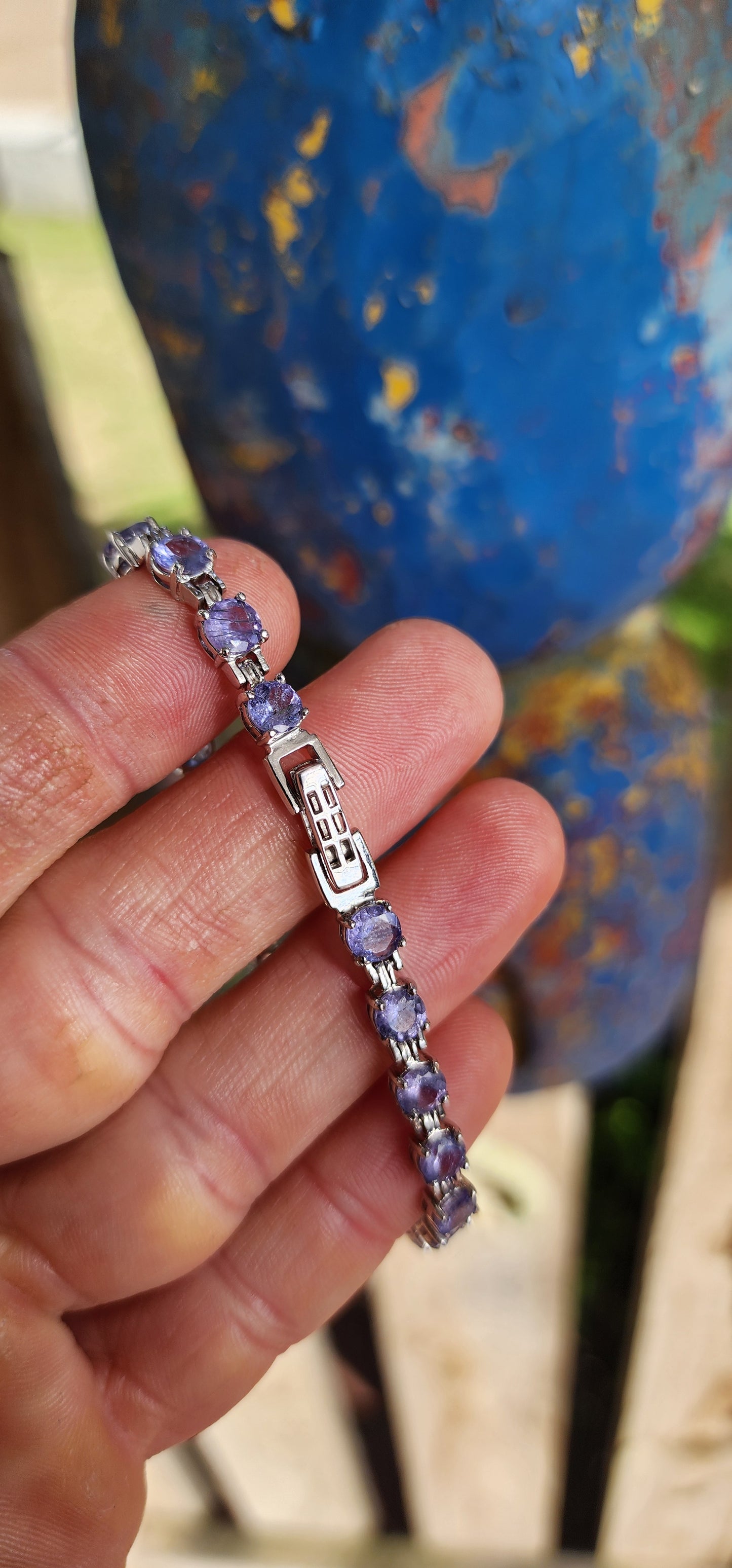 A Bracelet of Starlit Serenades — Sterling Silver & Tanzanite Tennis Bracelet.