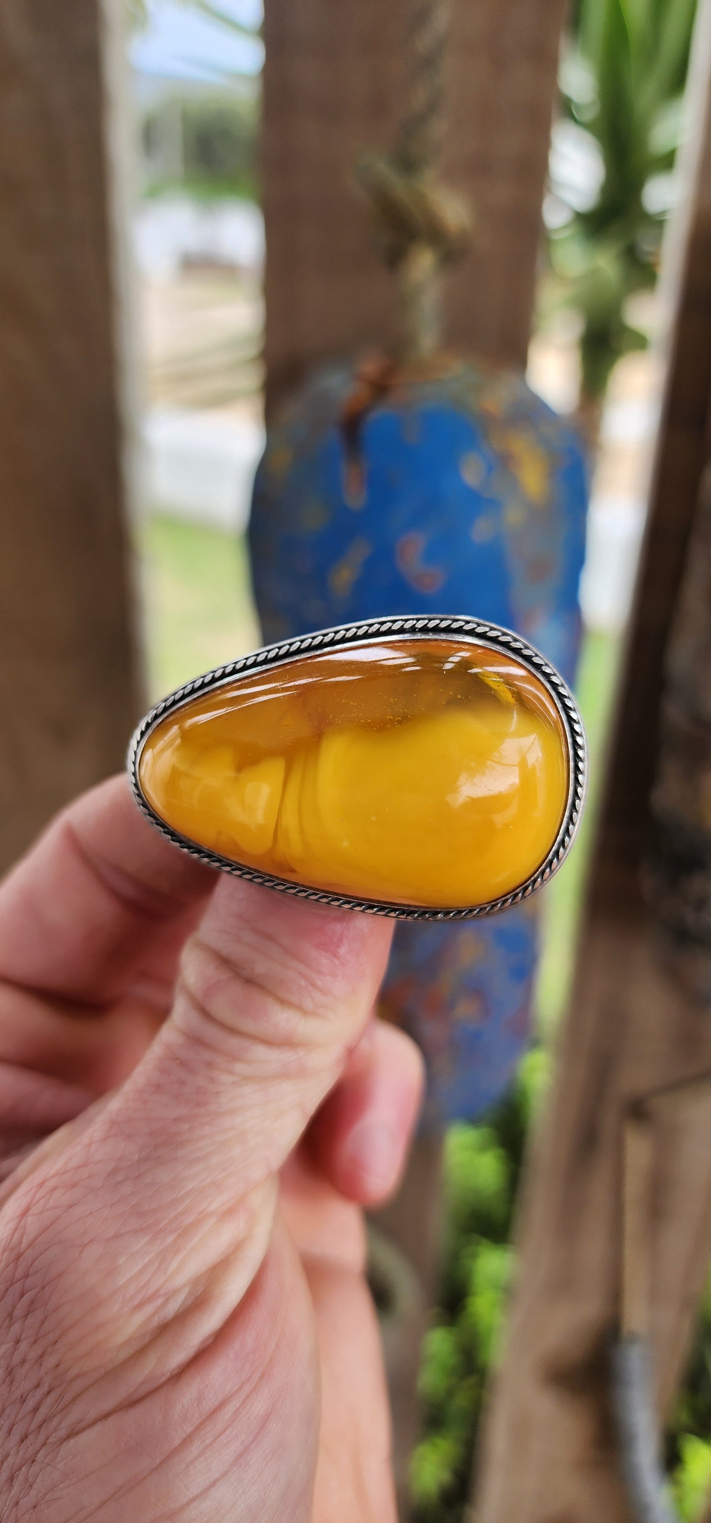 A Golden Drop of Prehistoric Sunshine – Vintage Sterling Silver & Egg Yolk Amber Brooch.