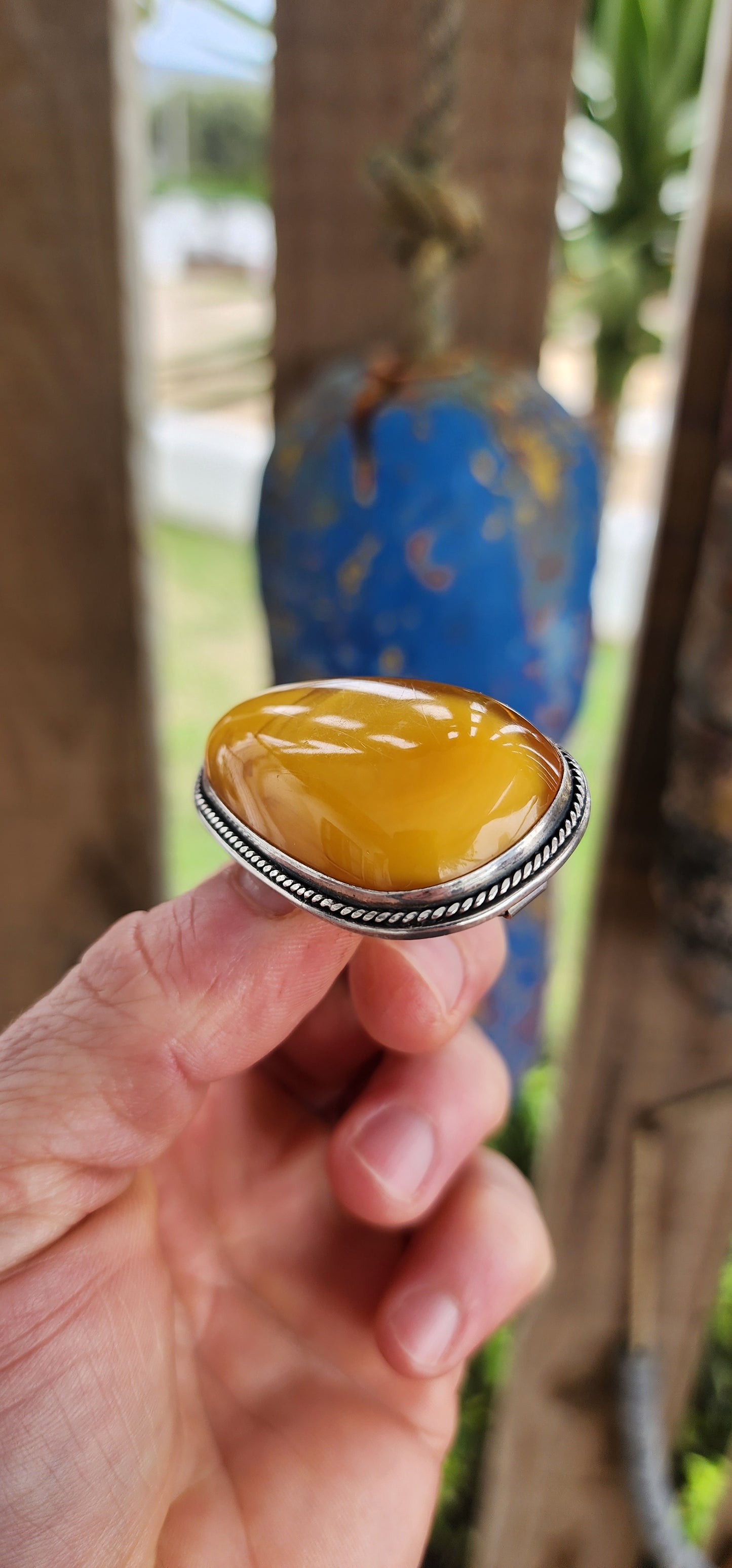 A Golden Drop of Prehistoric Sunshine – Vintage Sterling Silver & Egg Yolk Amber Brooch.