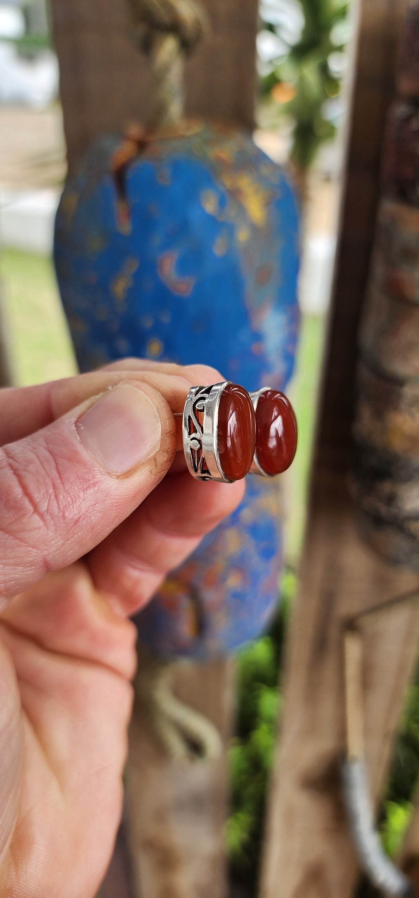 Sterling Silver & Carnelian Cabochon Artisan Earrings.