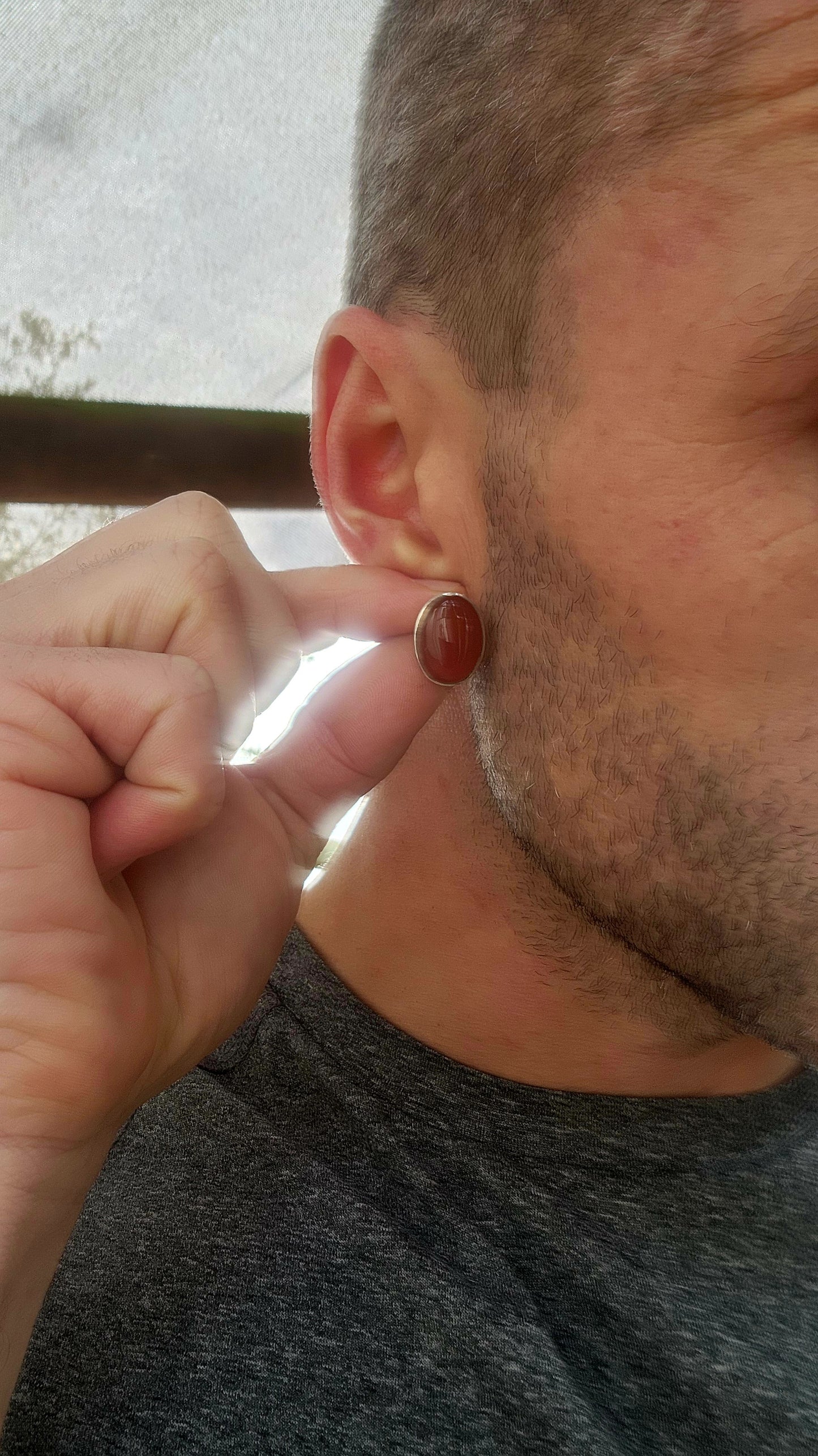 Sterling Silver & Carnelian Cabochon Artisan Earrings.