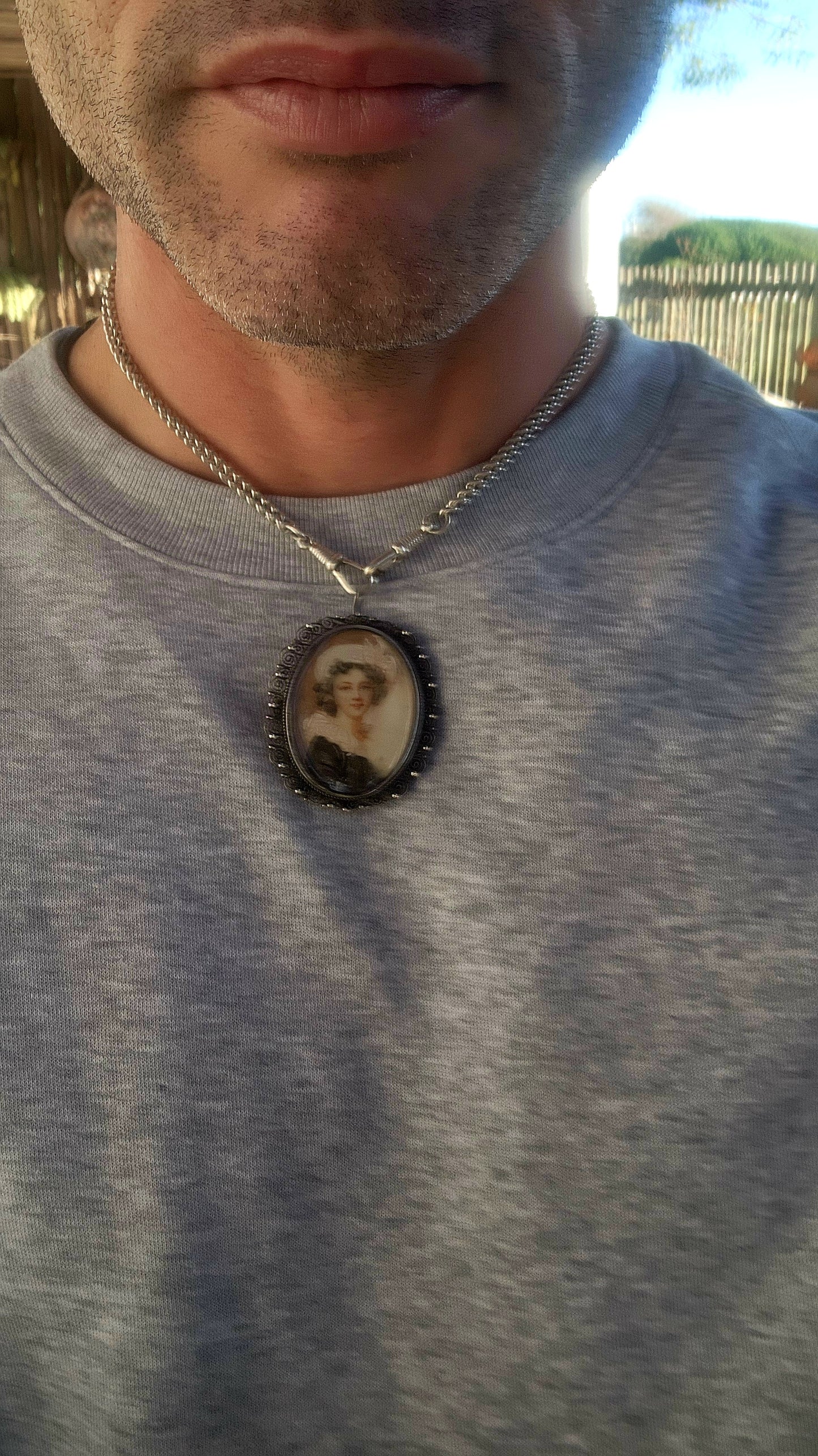 Antique Circa 1920s Hand-Painted Miniature Portrait Brooch/Pendant in 800 Silver.