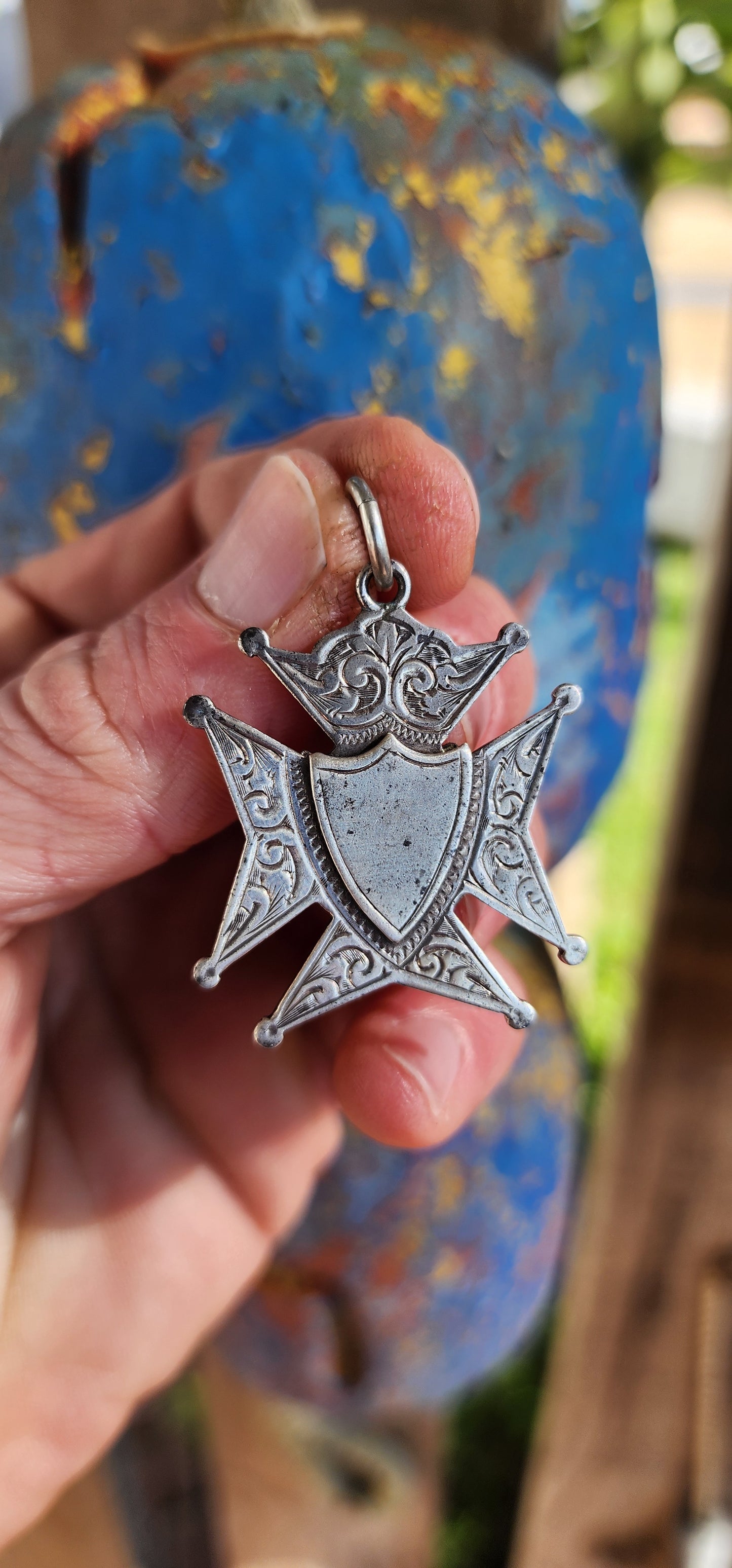 Antique 1918 Hallmarked Sterling Silver Fob Pendant by H.W. Ashford & Co. | Double-Sided Maltese Cross Design.