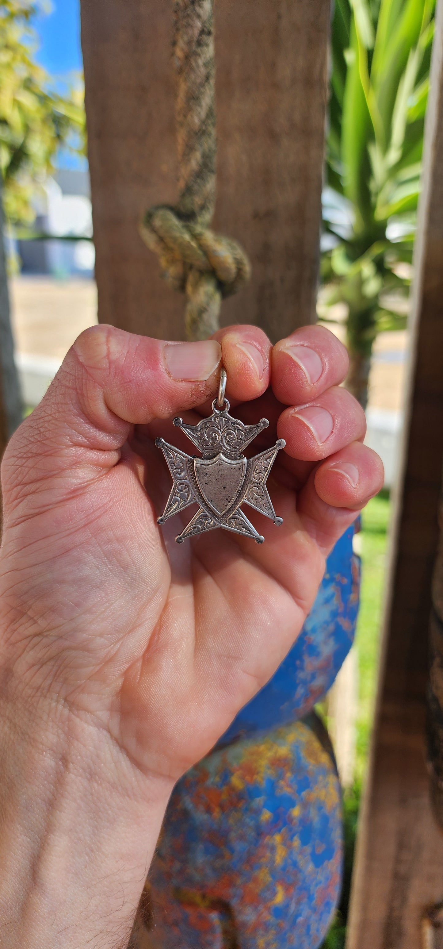 Antique 1918 Hallmarked Sterling Silver Fob Pendant by H.W. Ashford & Co. | Double-Sided Maltese Cross Design.