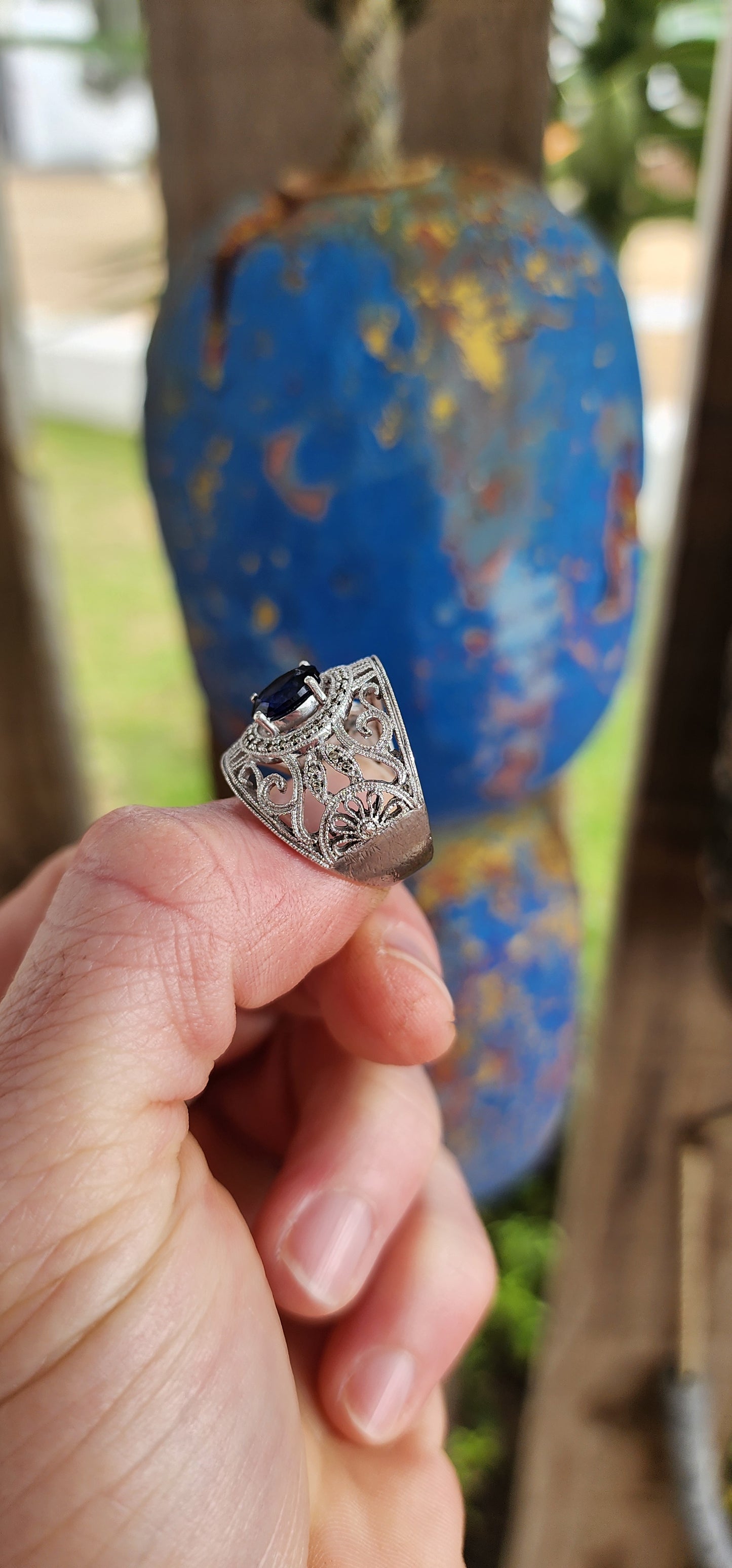 Chunky Sterling Silver Art Deco Revival & Edwardian Filigree Statement Ring.