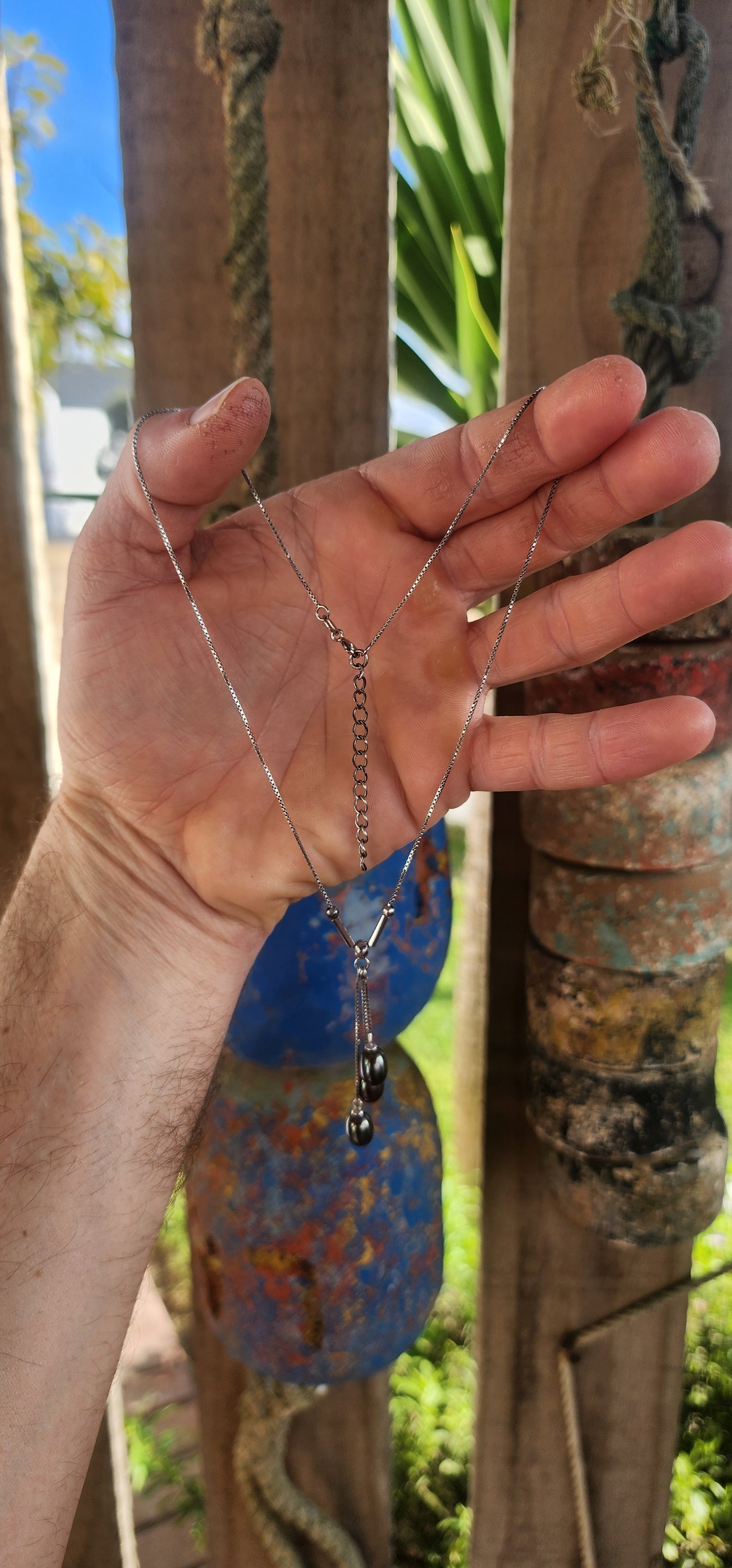 "Depth & Grace" – Italian Sterling Silver & Tahitian Pearl Tassel Necklace.