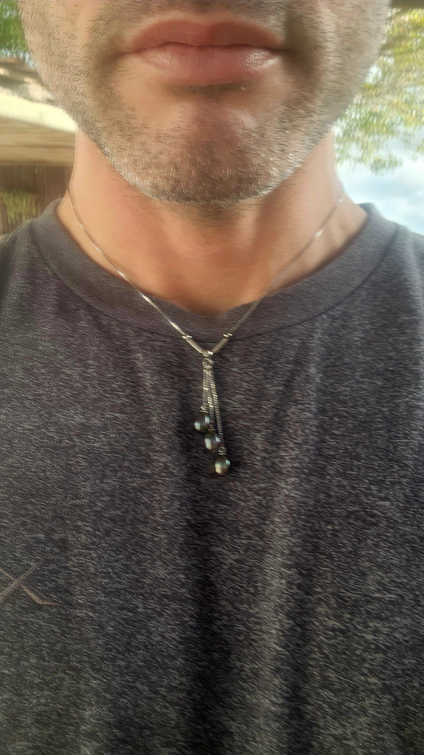"Depth & Grace" – Italian Sterling Silver & Tahitian Pearl Tassel Necklace.