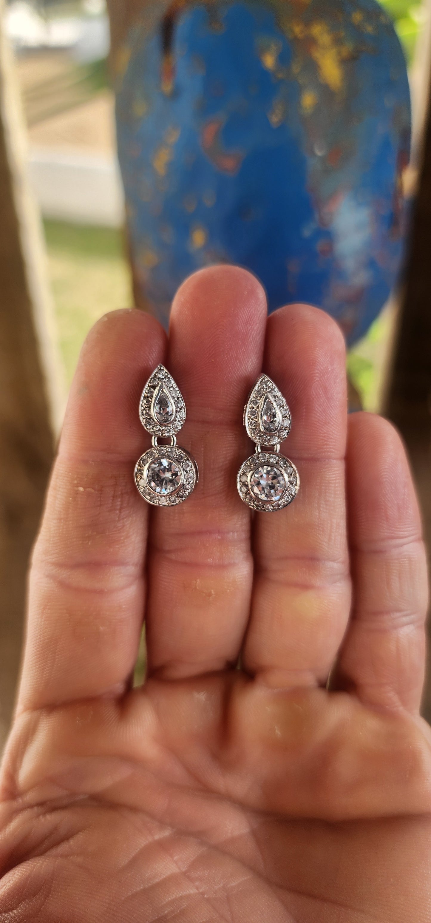 Classical Beauties – Sterling Silver Double Halo Drop Earrings.