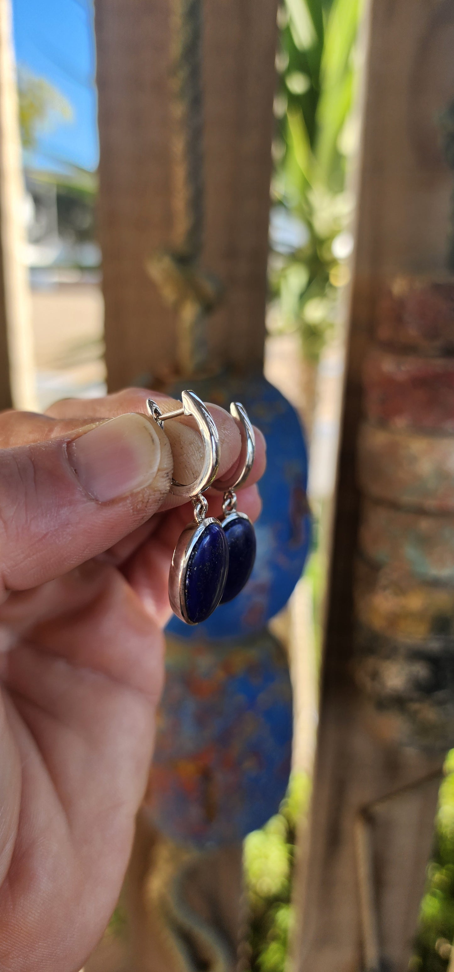 Sterling Silver & Lapis Lazuli Drop Earrings.