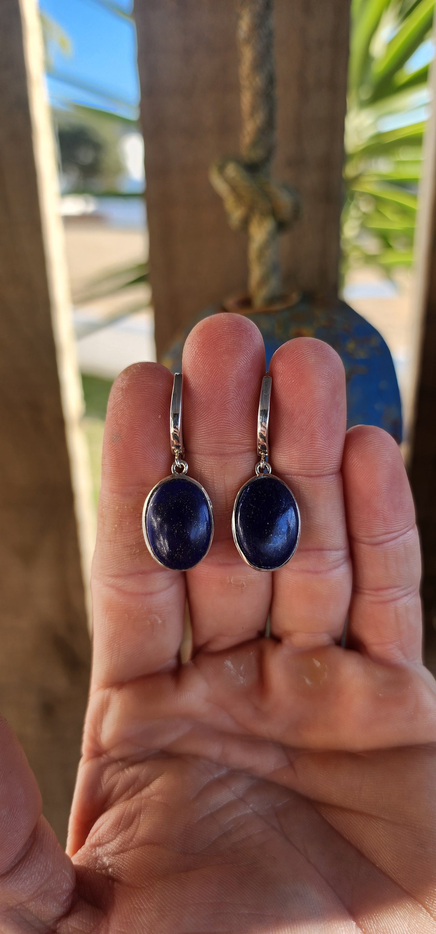 Sterling Silver & Lapis Lazuli Drop Earrings.