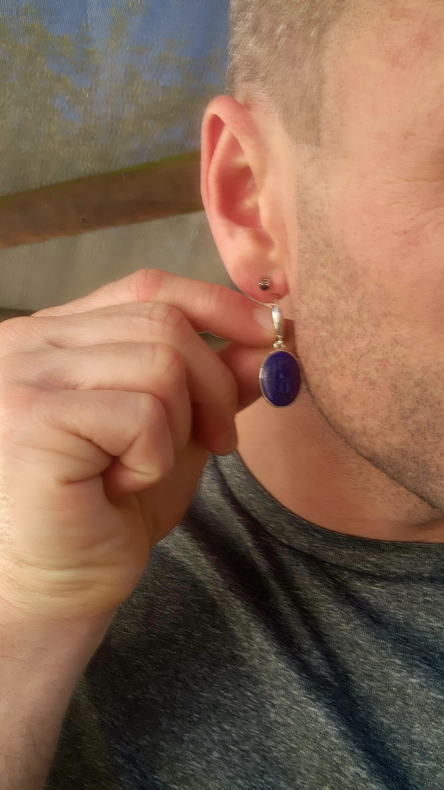 Sterling Silver & Lapis Lazuli Drop Earrings.
