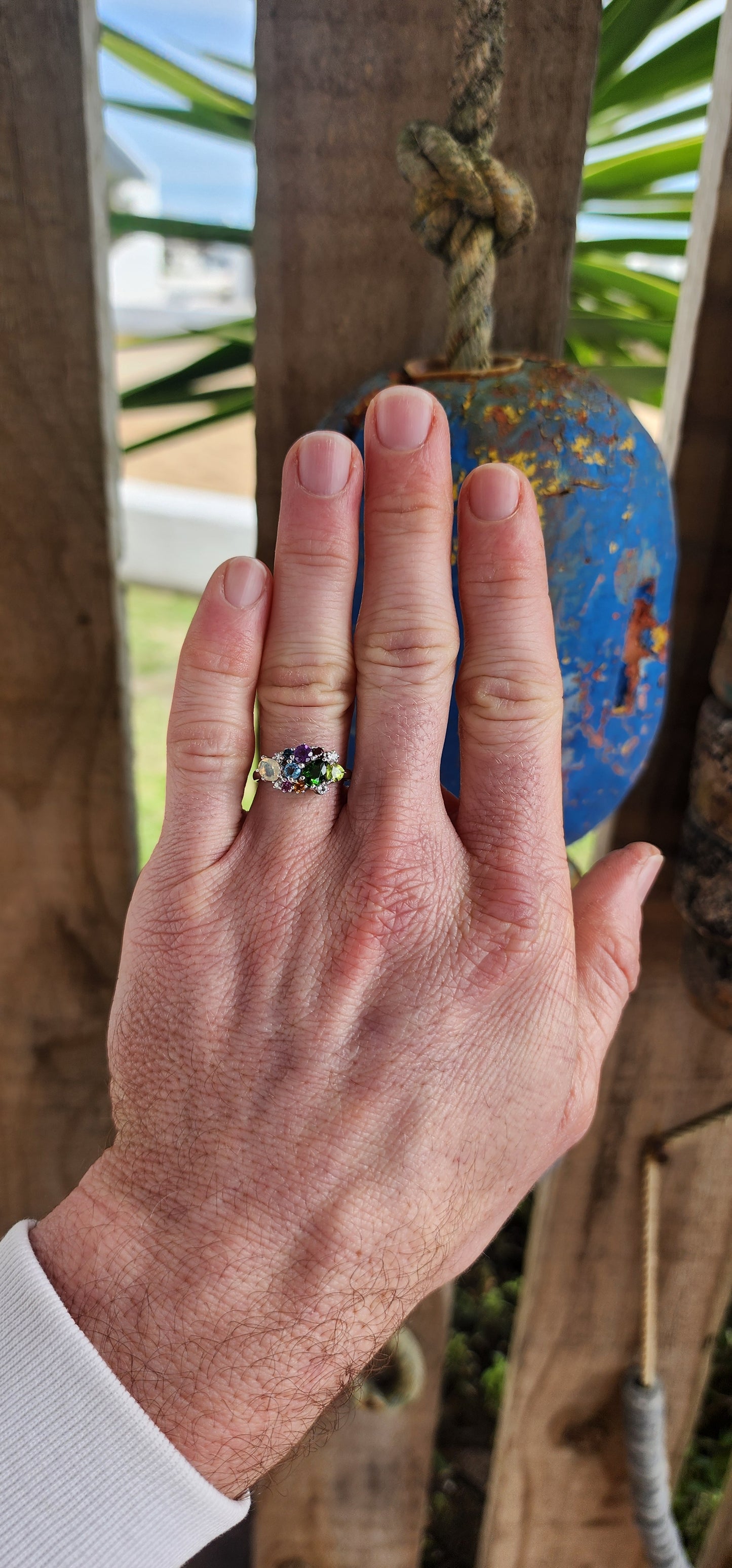 A Marvel of Color – Sterling Silver Multi-Gemstone Cluster Ring.