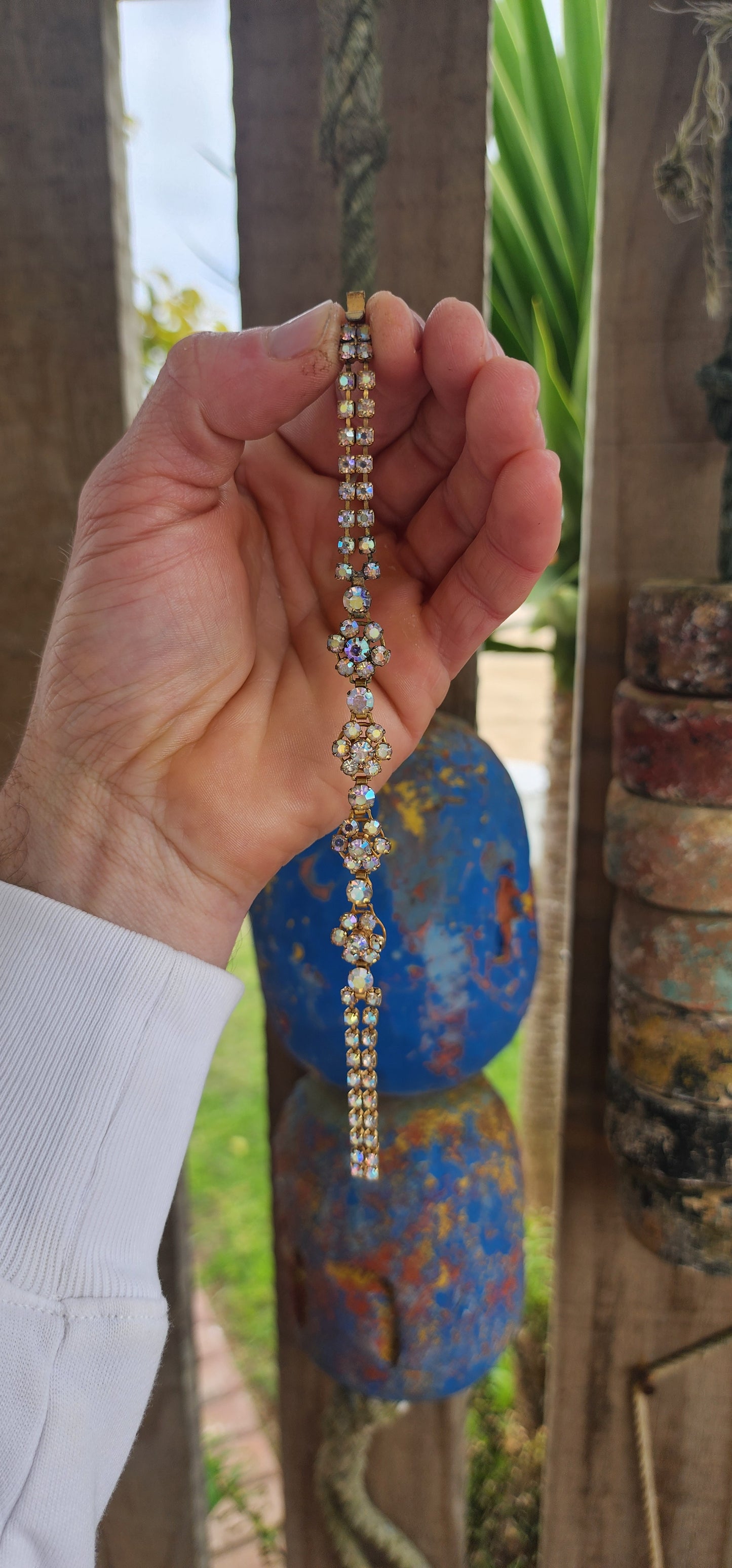 This glamorous vintage bracelet, dating back to the 1960s, is a true statement of mid-century costume jewelry elegance.