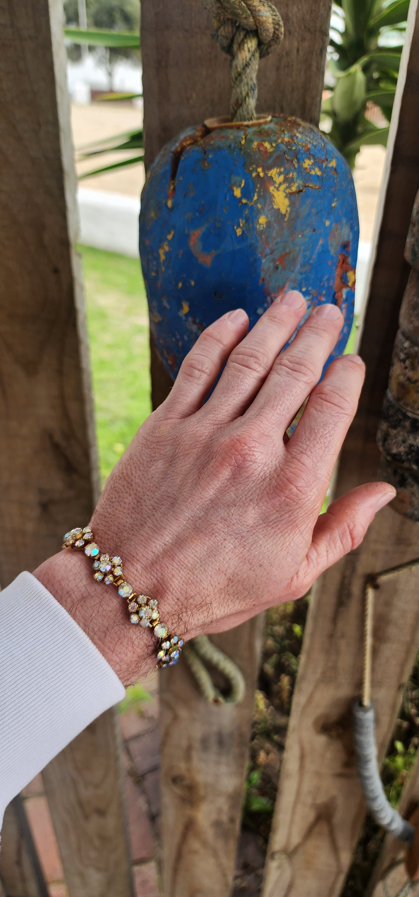 This glamorous vintage bracelet, dating back to the 1960s, is a true statement of mid-century costume jewelry elegance.
