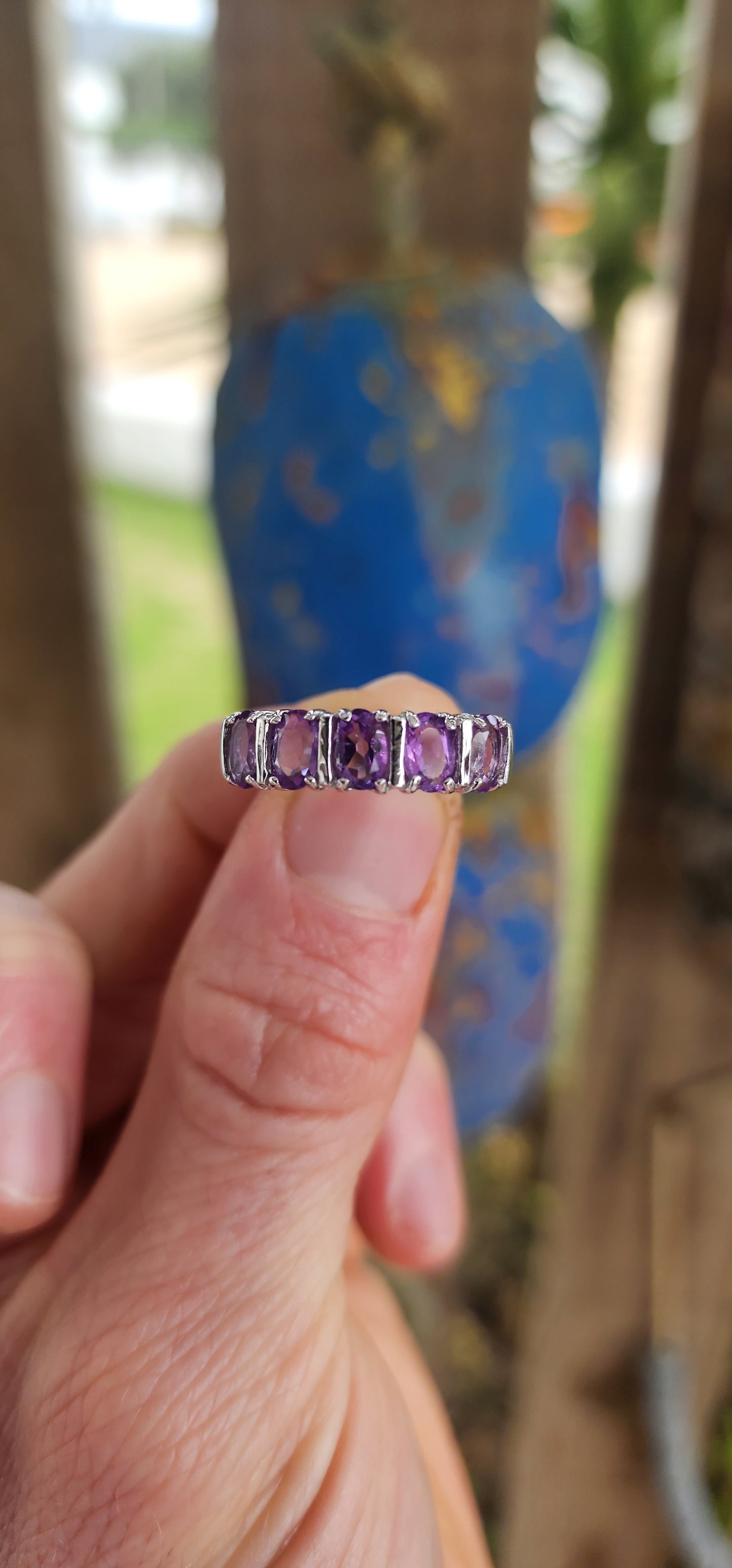 Sterling silver and Amerhyst half eternity stacking ring.
