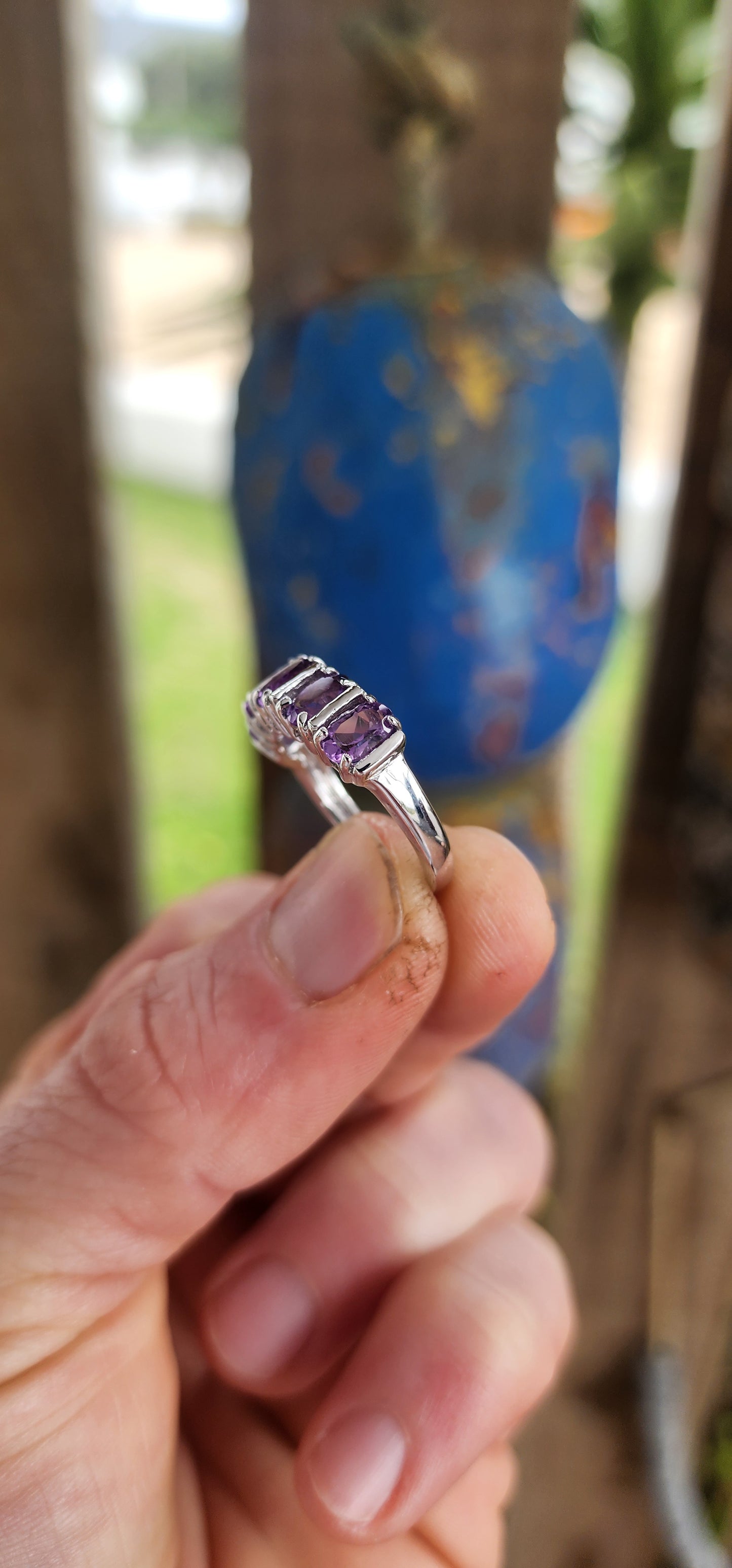 Sterling silver and Amerhyst half eternity stacking ring.