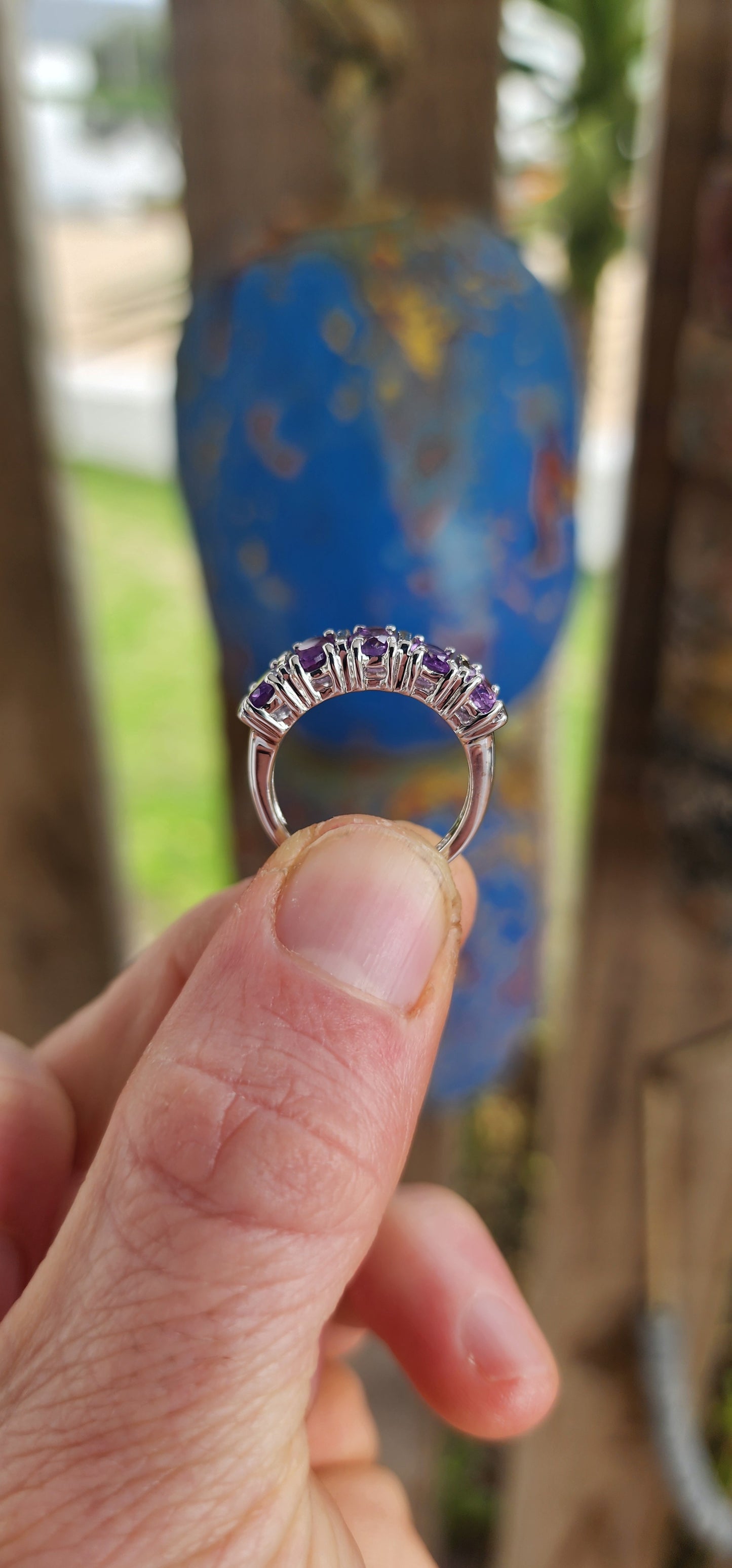 Sterling silver and Amerhyst half eternity stacking ring.