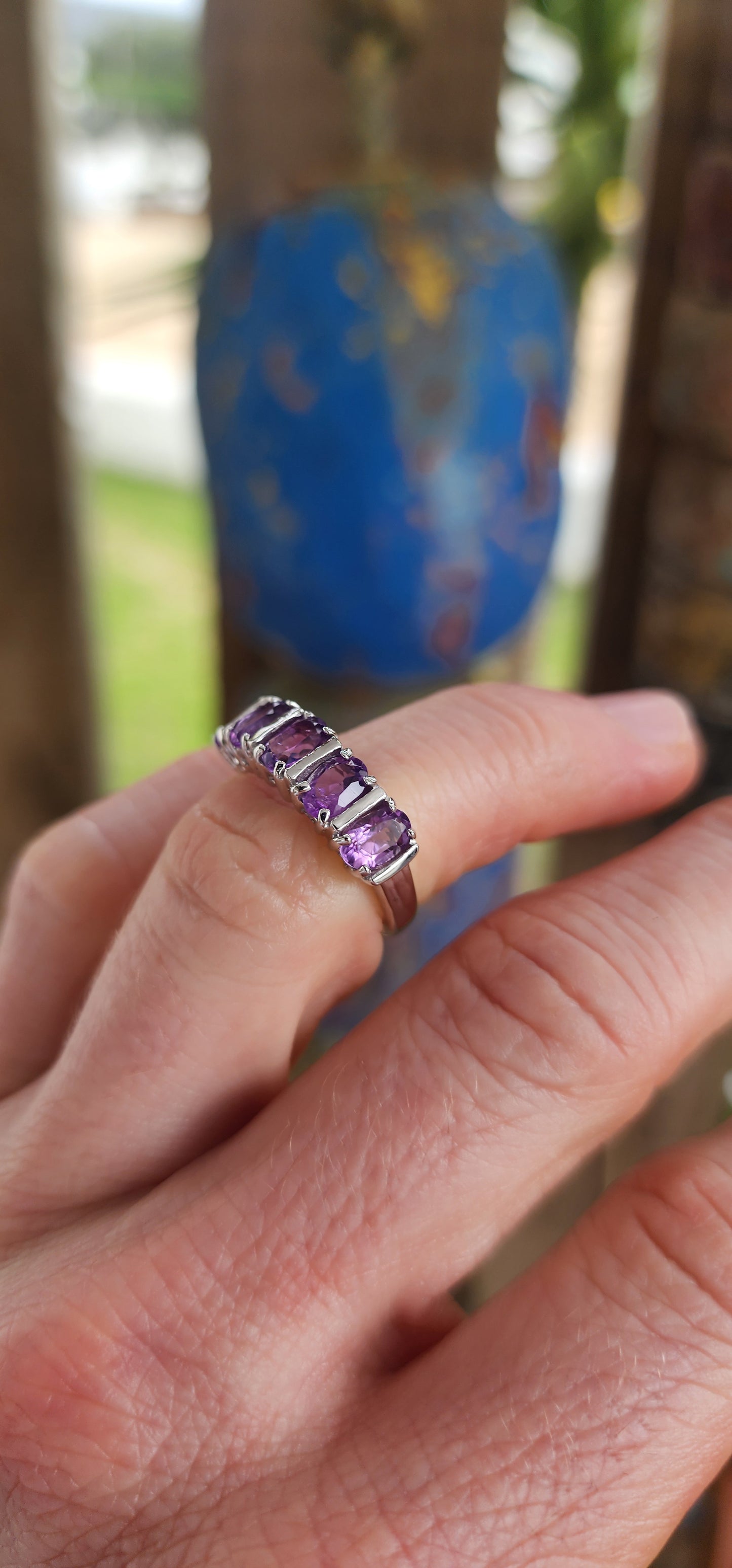 Sterling silver and Amerhyst half eternity stacking ring.