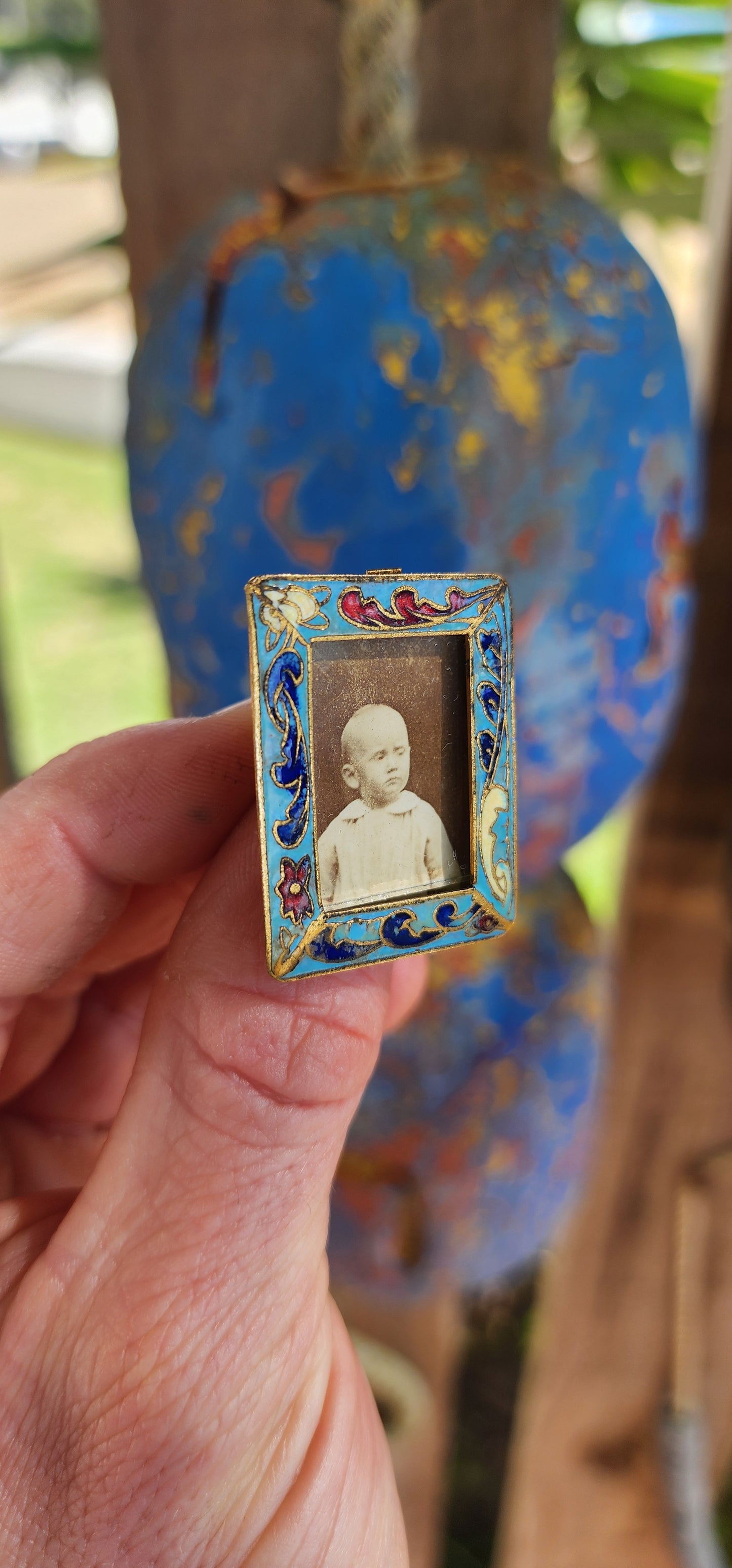 Antique Art Deco Brass & Enamel Miniature Picture Frame (c.1920s).