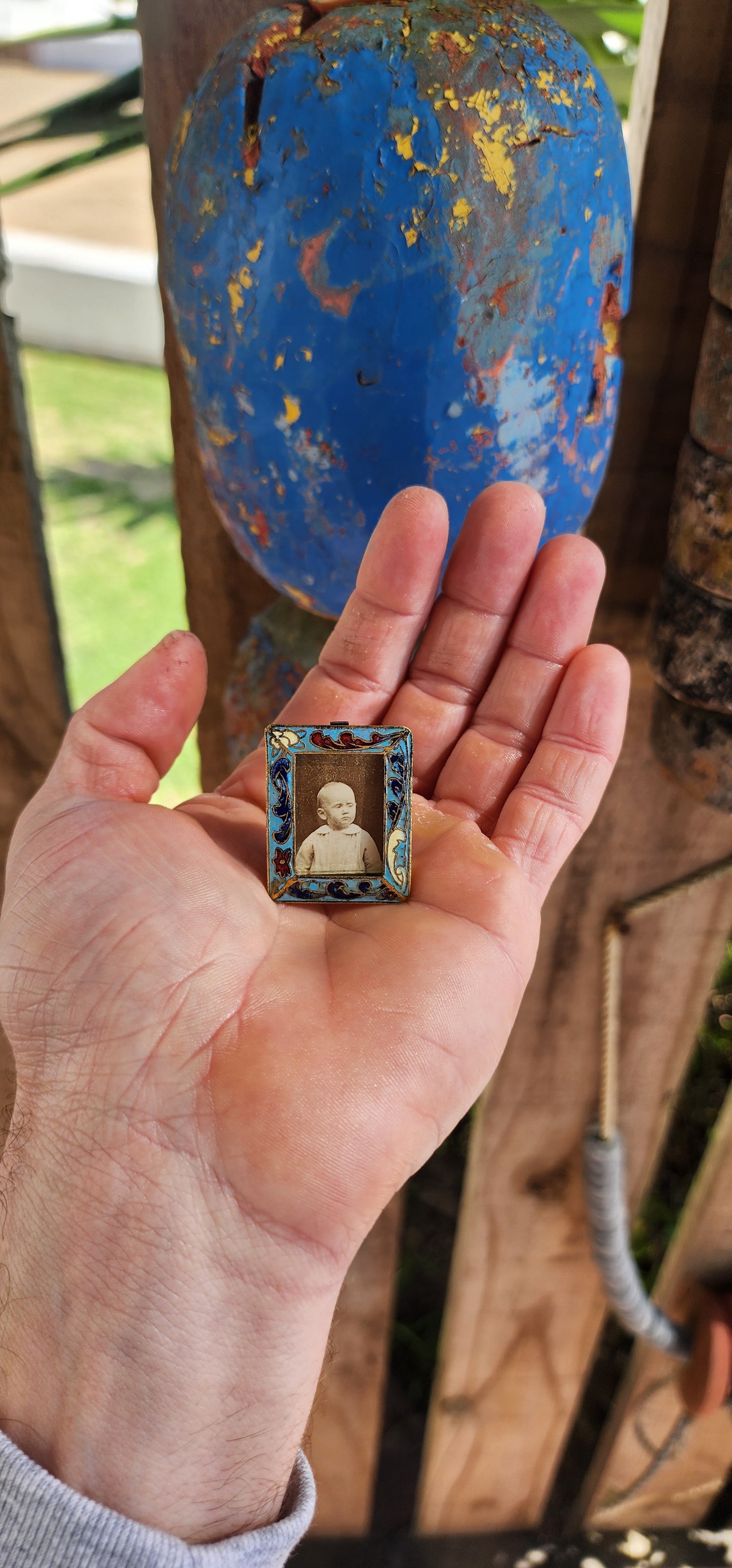 Antique Art Deco Brass & Enamel Miniature Picture Frame (c.1920s).