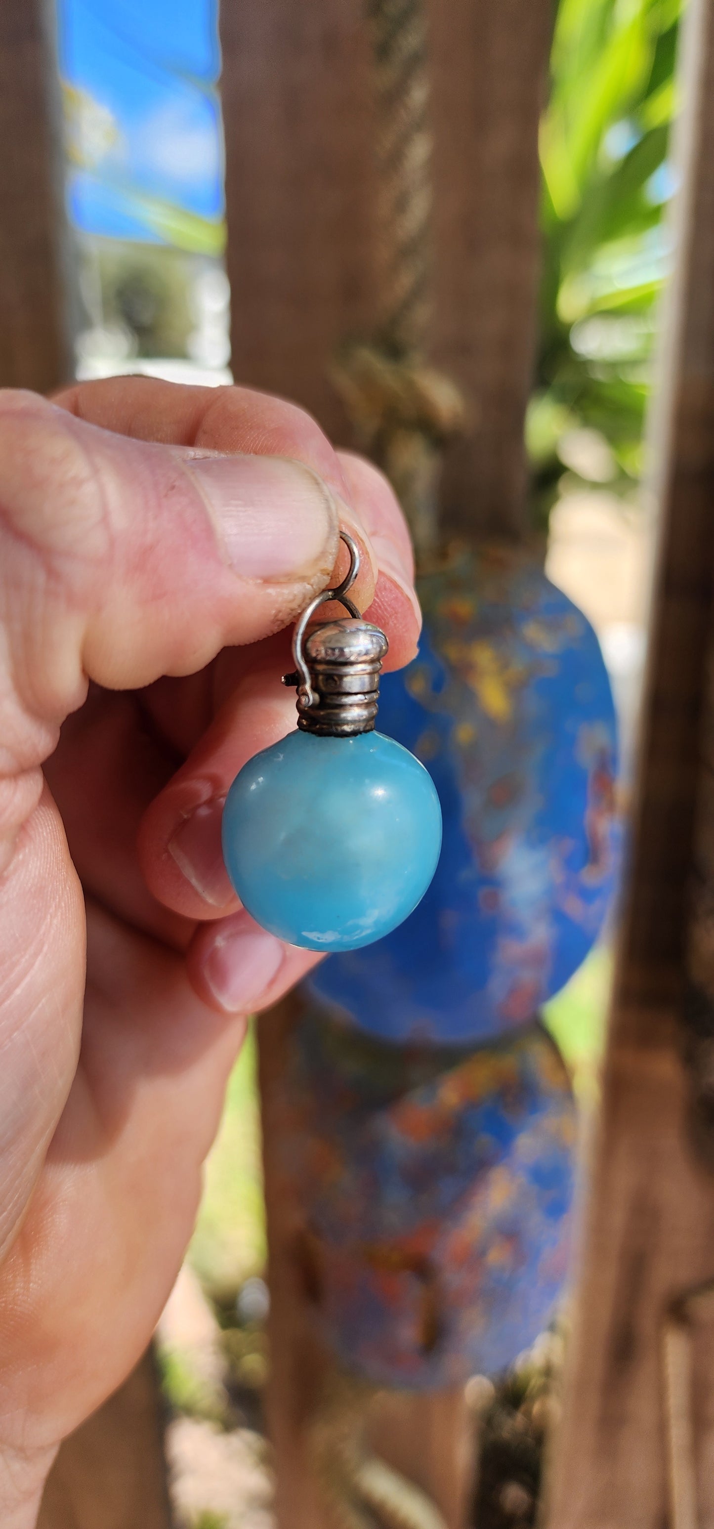 Antique French Sterling Silver & Blue Glass Chatelaine Perfume Flask Pendant (c.1900s)