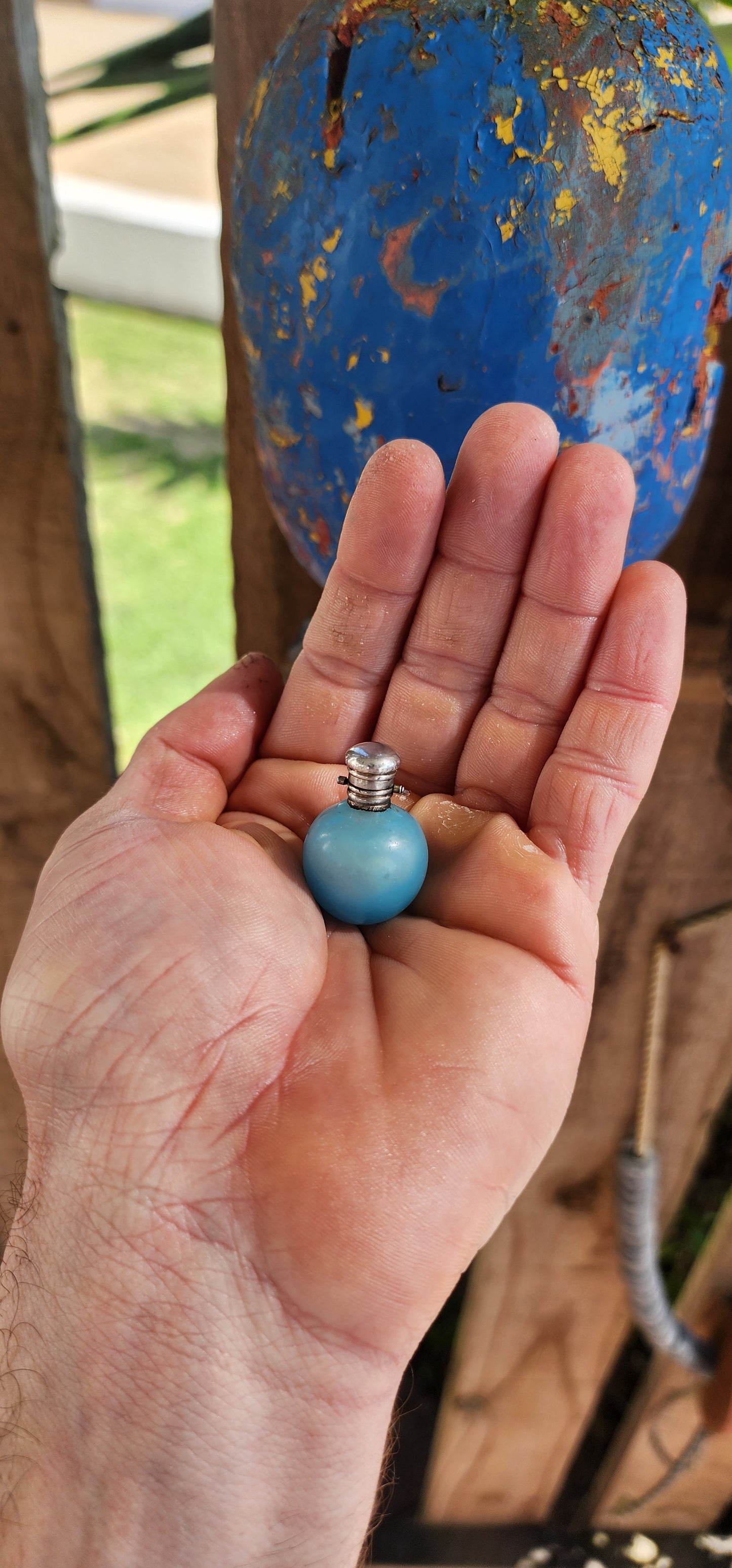 Antique French Sterling Silver & Blue Glass Chatelaine Perfume Flask Pendant (c.1900s)