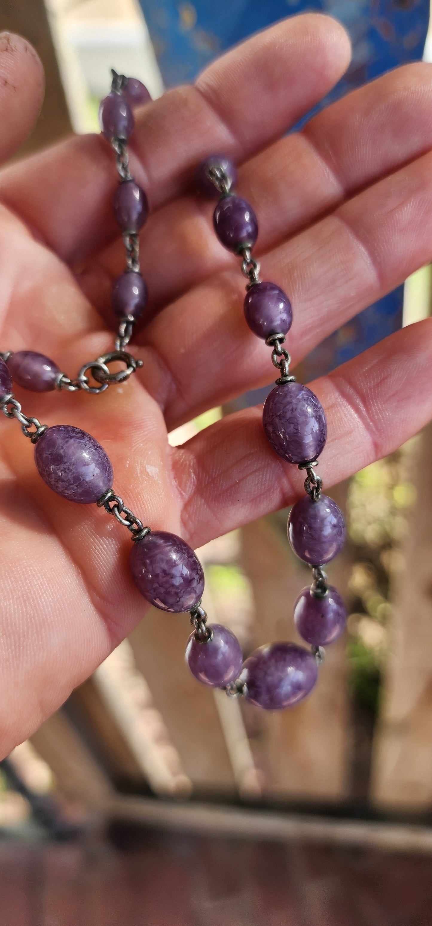 Art Deco Era 1930’s Czech Faux Amethyst Glass Beaded Necklace.