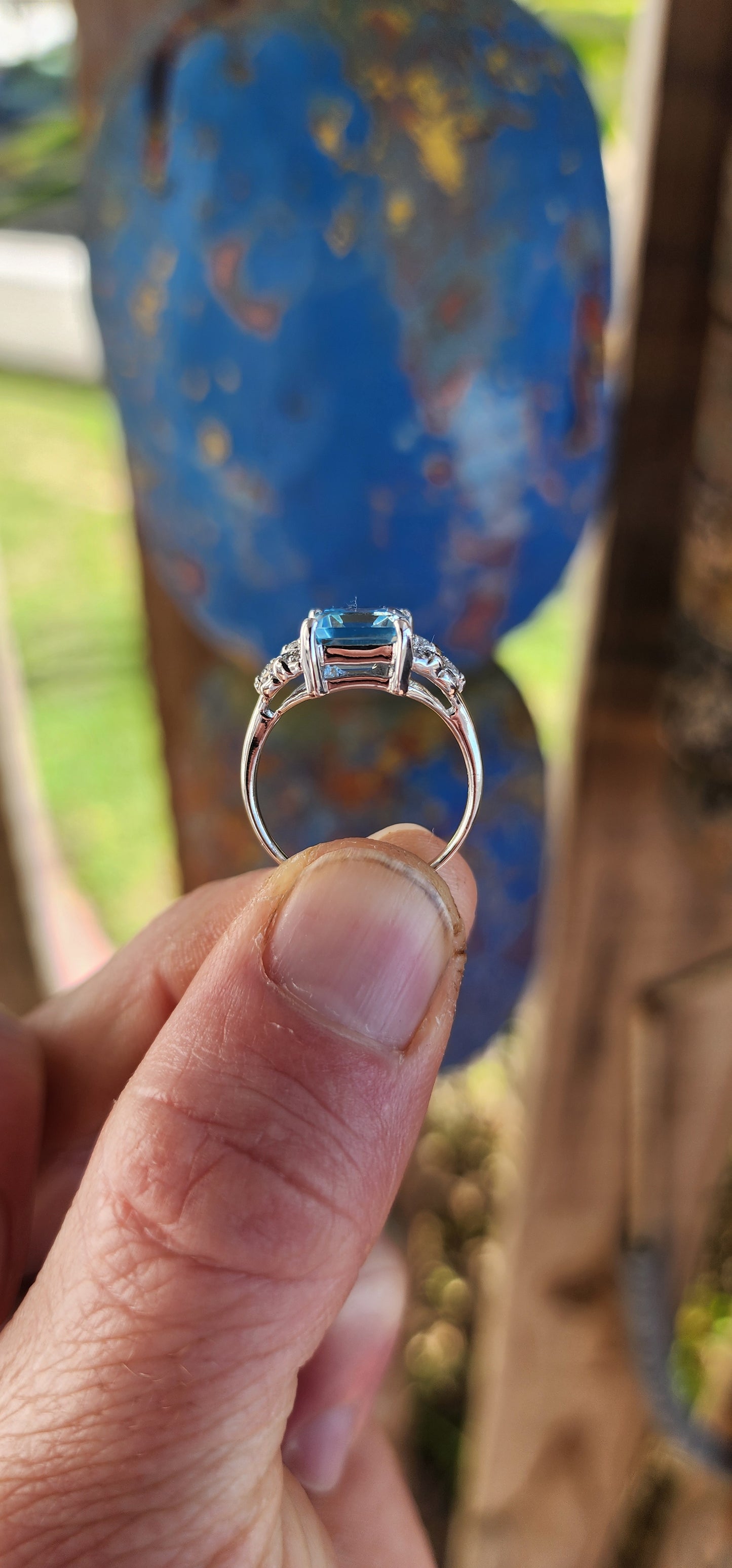 Art Deco Revival Sky Blue Topaz Dress Ring.