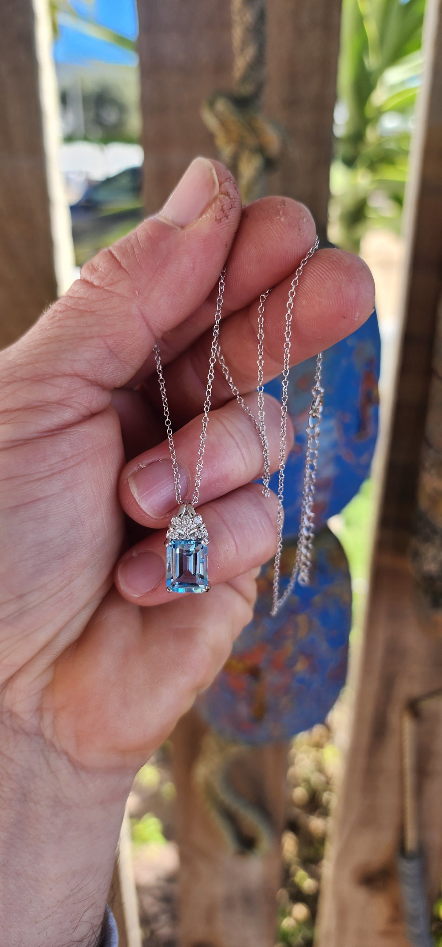 Art Deco Revival Sky Blue Topaz Pendant & Chain.
