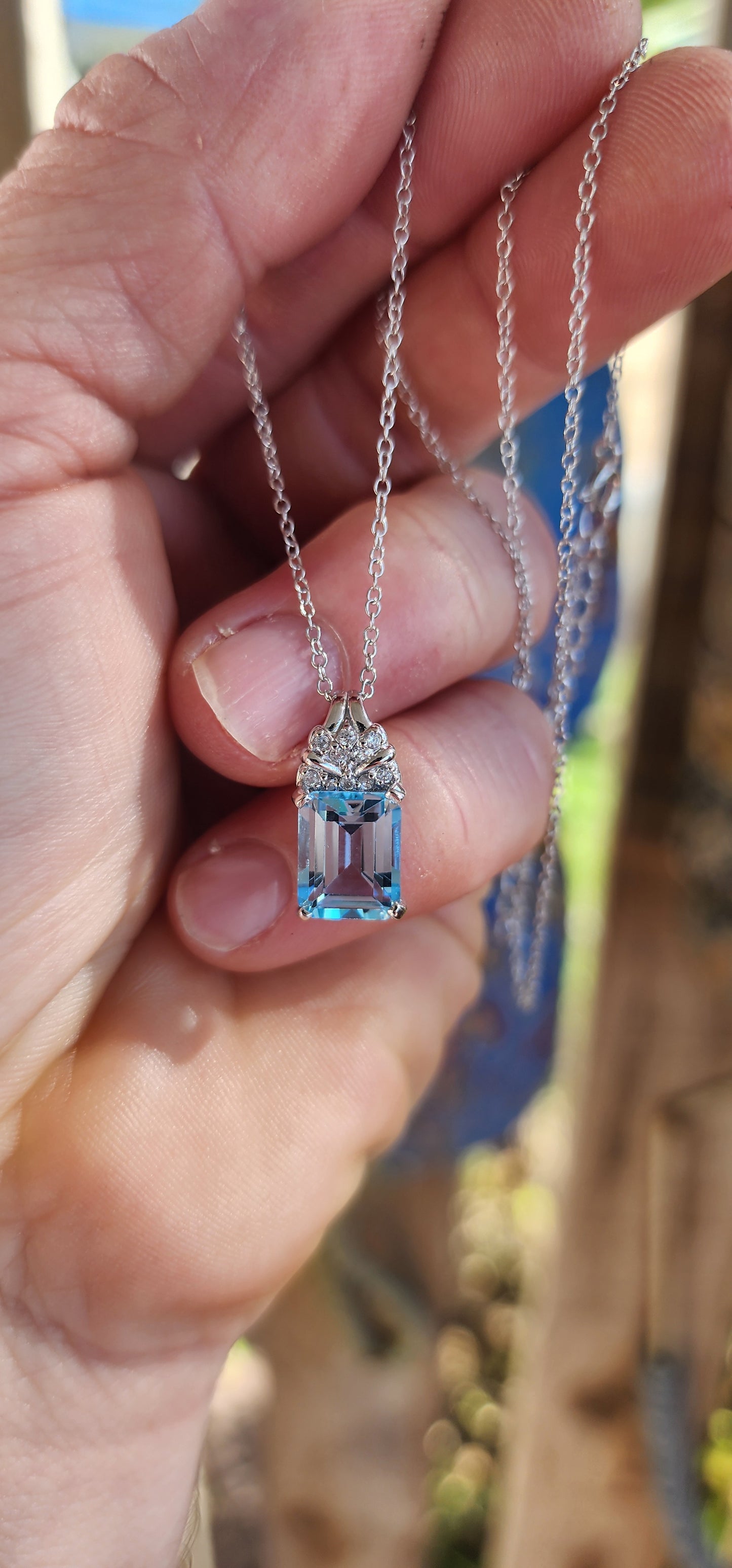 Art Deco Revival Sky Blue Topaz Pendant & Chain.