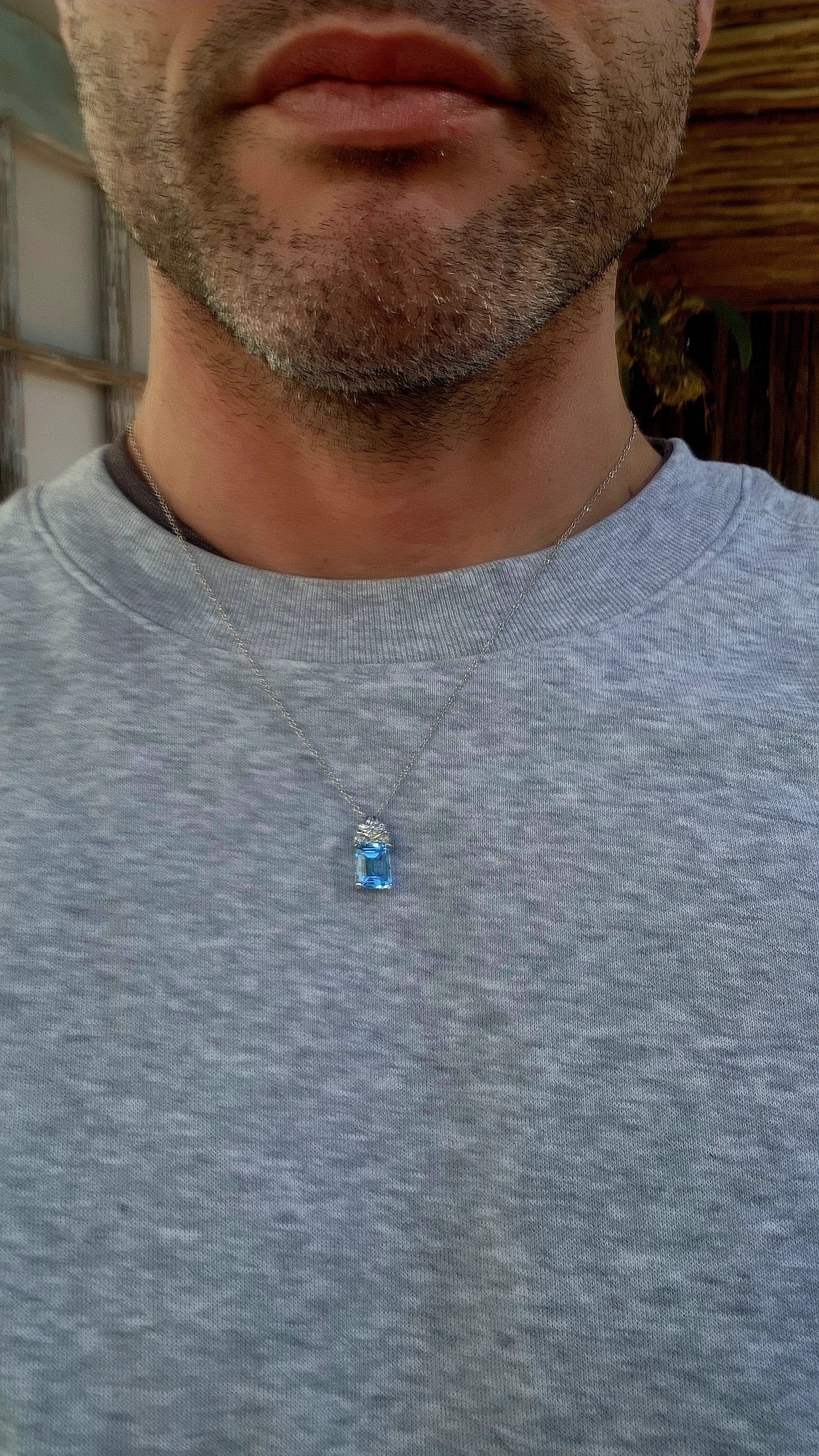 Art Deco Revival Sky Blue Topaz Pendant & Chain.