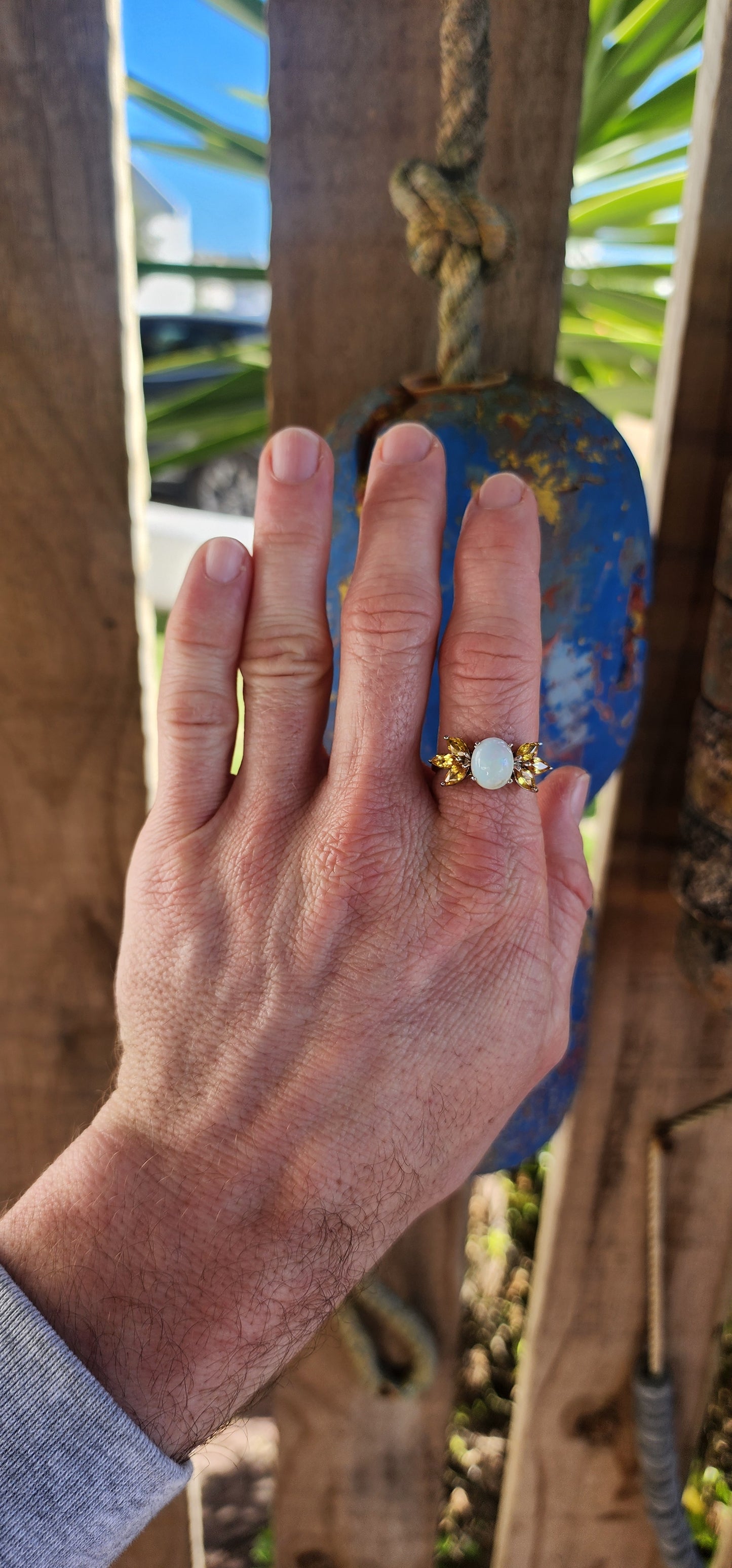 Sterling Silver Ethiopian Opal & Citrine Trilogy Dress Ring.