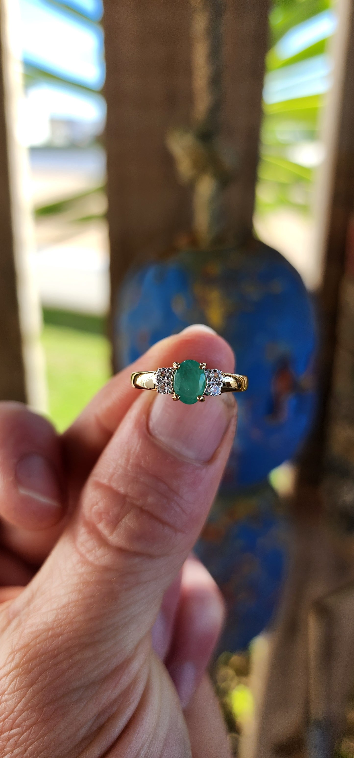 "Emerald Glow" – Emerald & White Topaz Trilogy Ring.