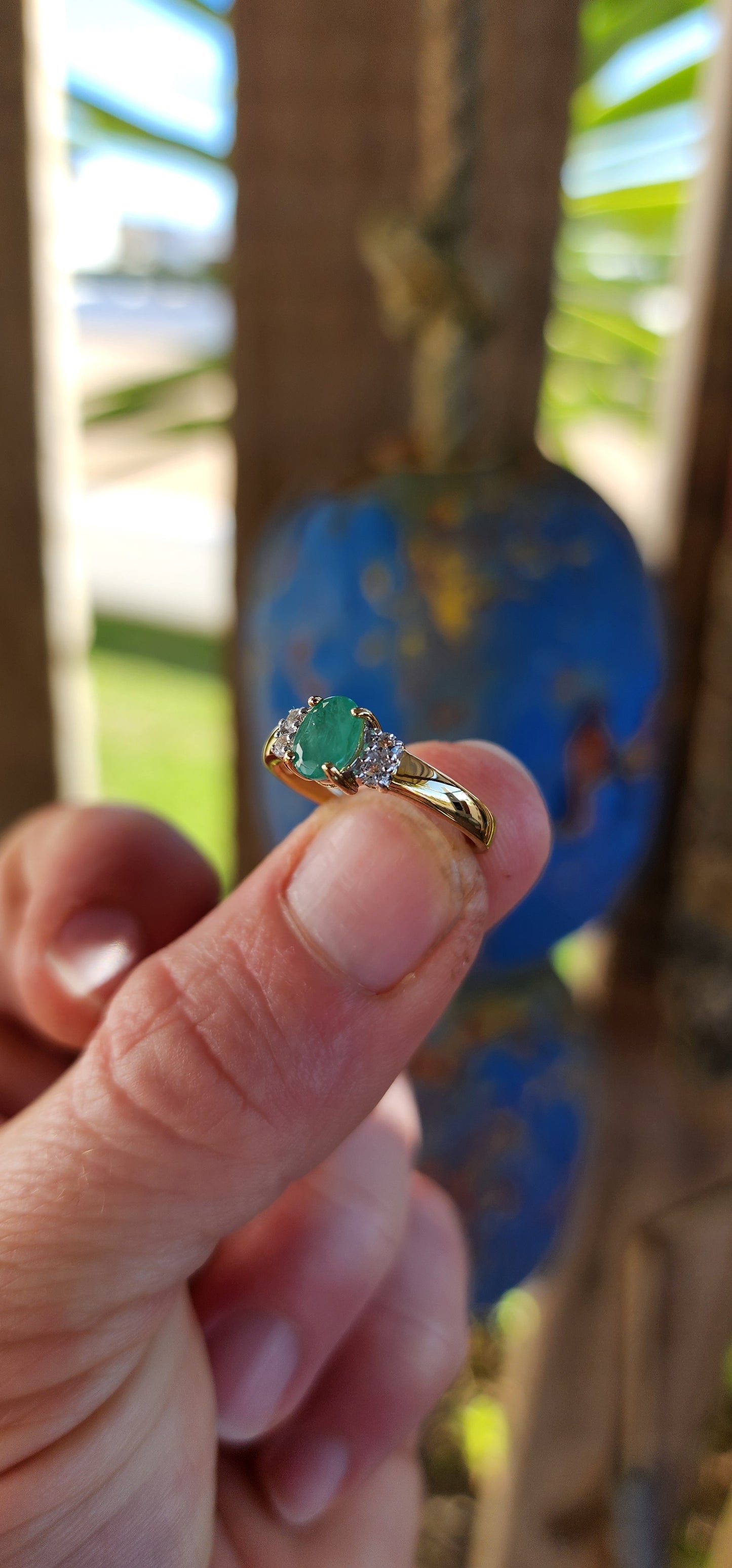 "Emerald Glow" – Emerald & White Topaz Trilogy Ring.