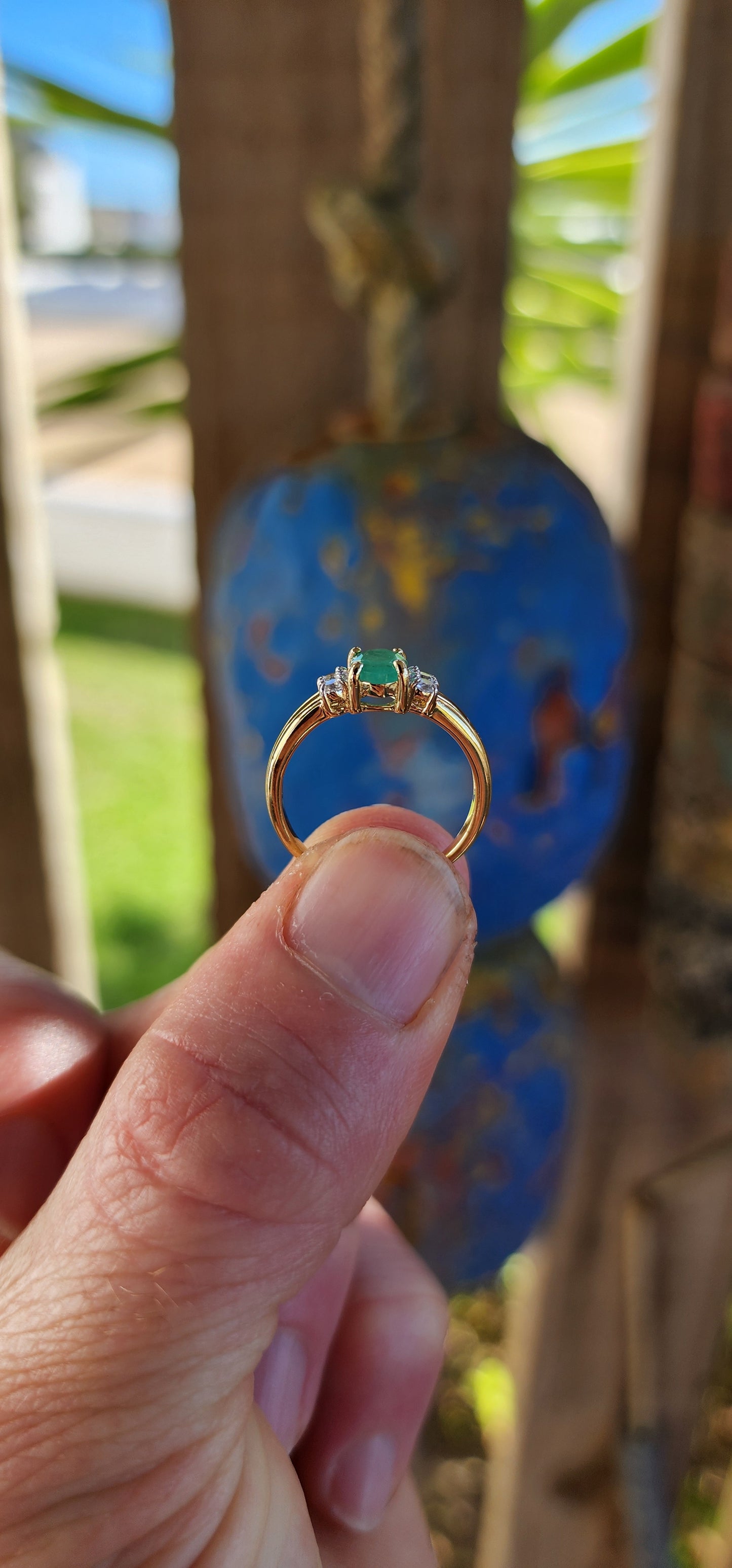 "Emerald Glow" – Emerald & White Topaz Trilogy Ring.