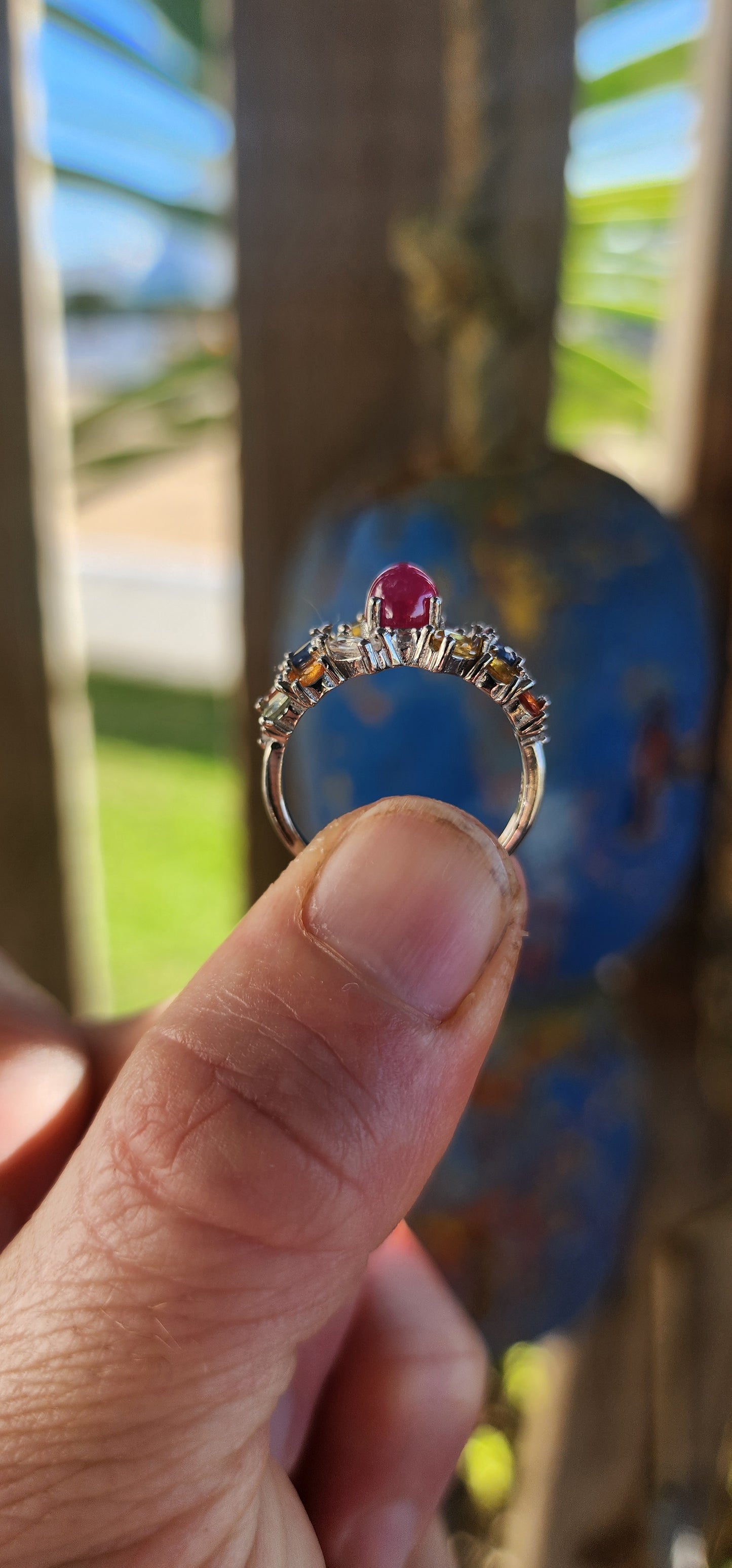 A Magical Duo – Sterling Silver Star Ruby & Sapphire Cluster Ring with Matching Pendant.