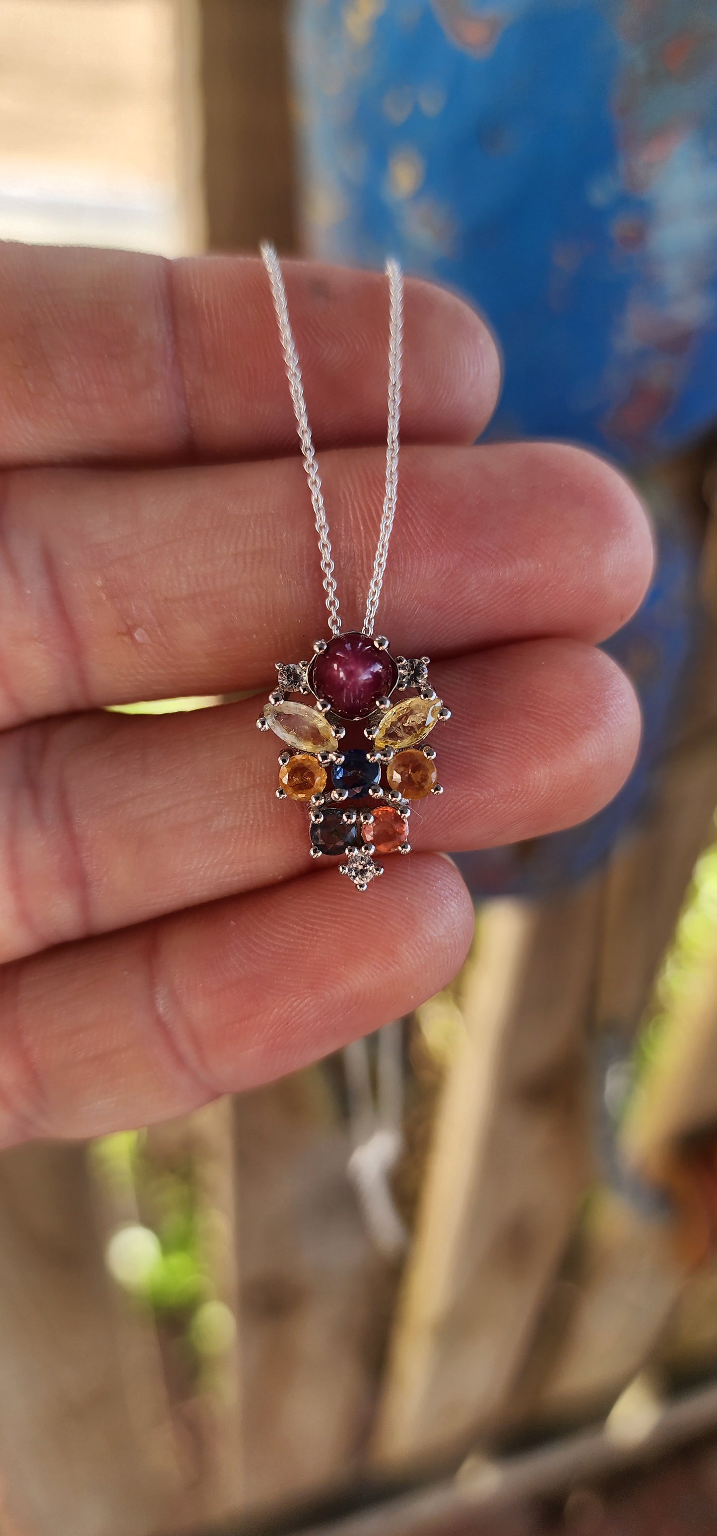 A Magical Duo – Sterling Silver Star Ruby & Sapphire Cluster Ring with Matching Pendant.