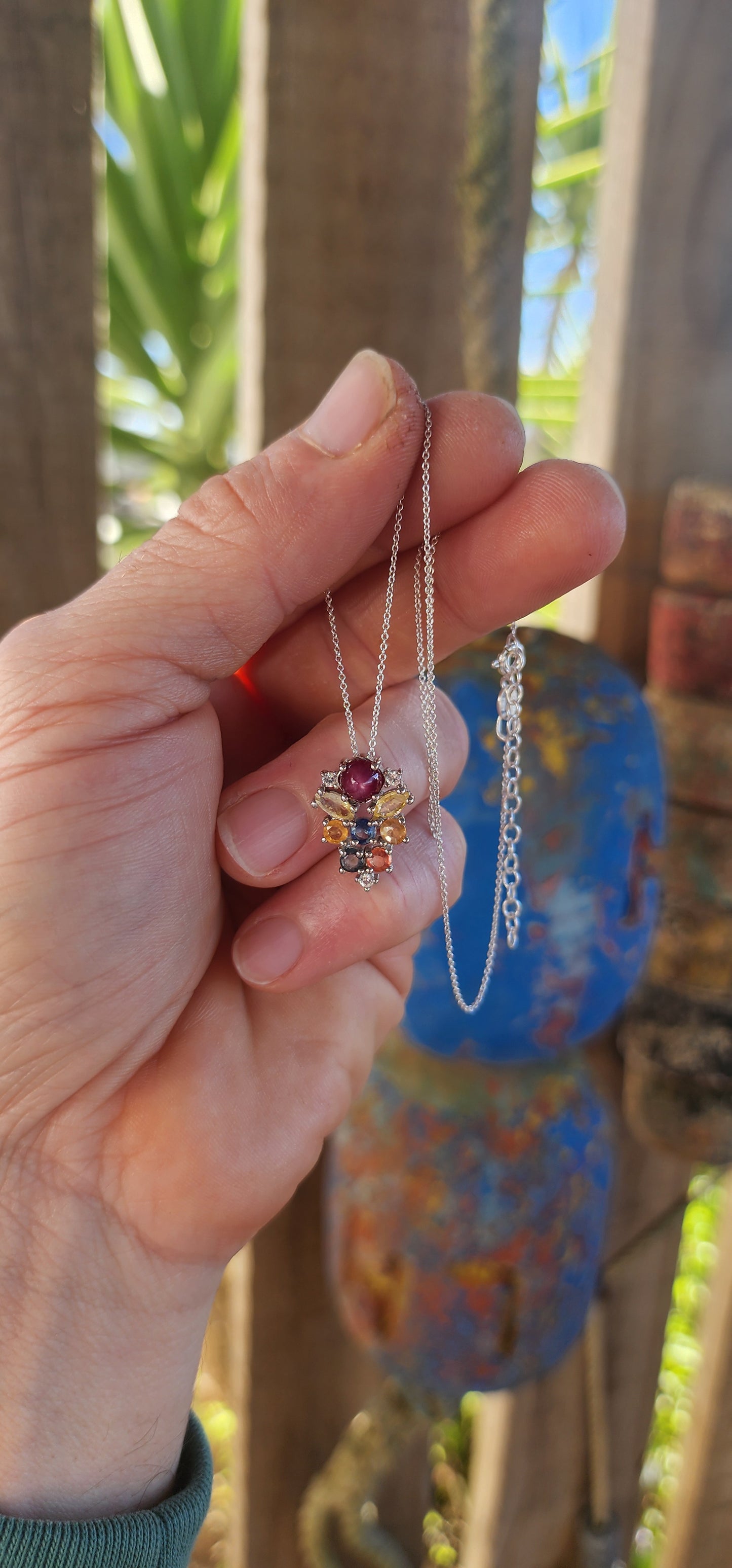 A Magical Duo – Sterling Silver Star Ruby & Sapphire Cluster Ring with Matching Pendant.